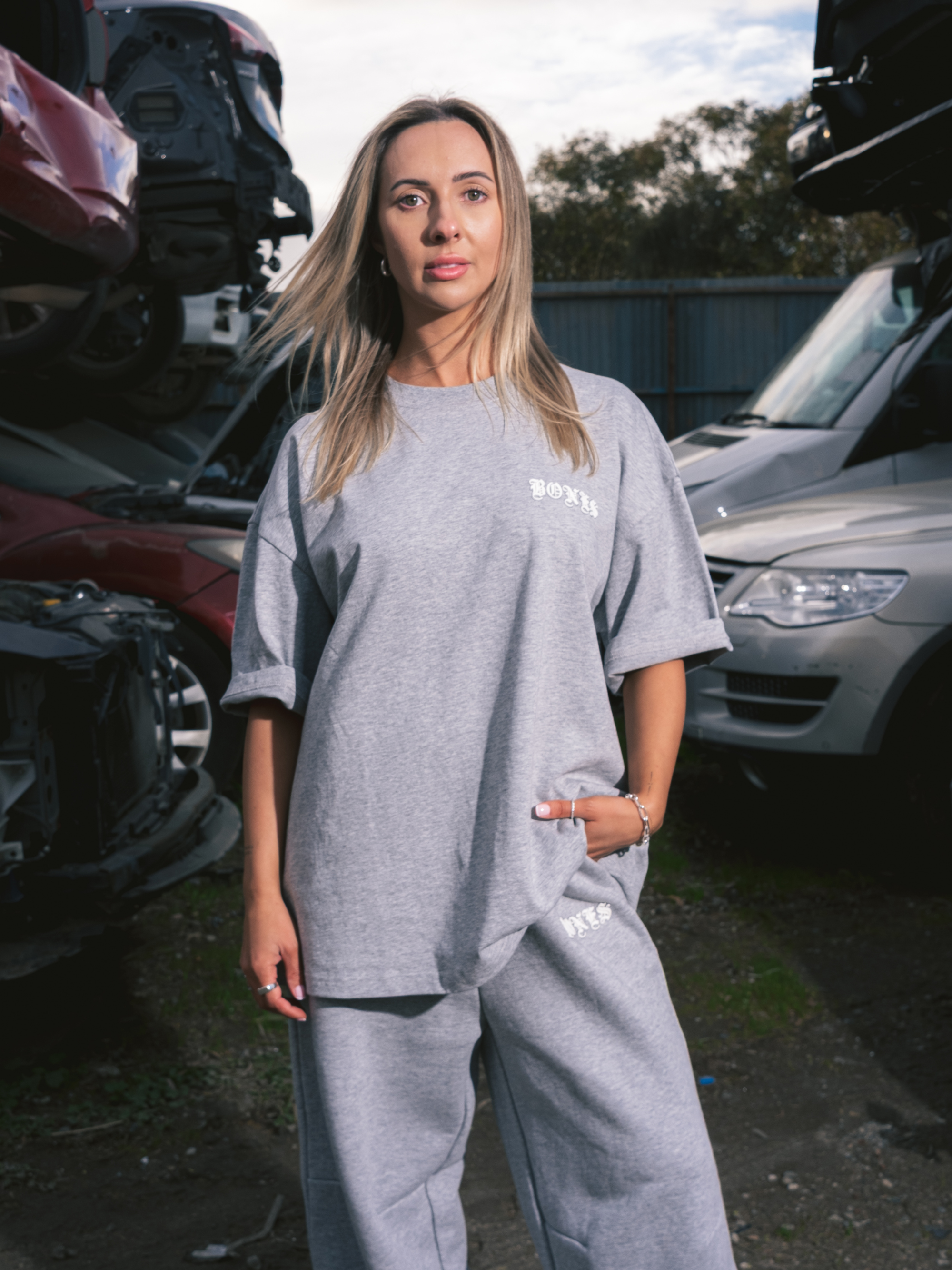 Front Left Box Tee - Grey Marle