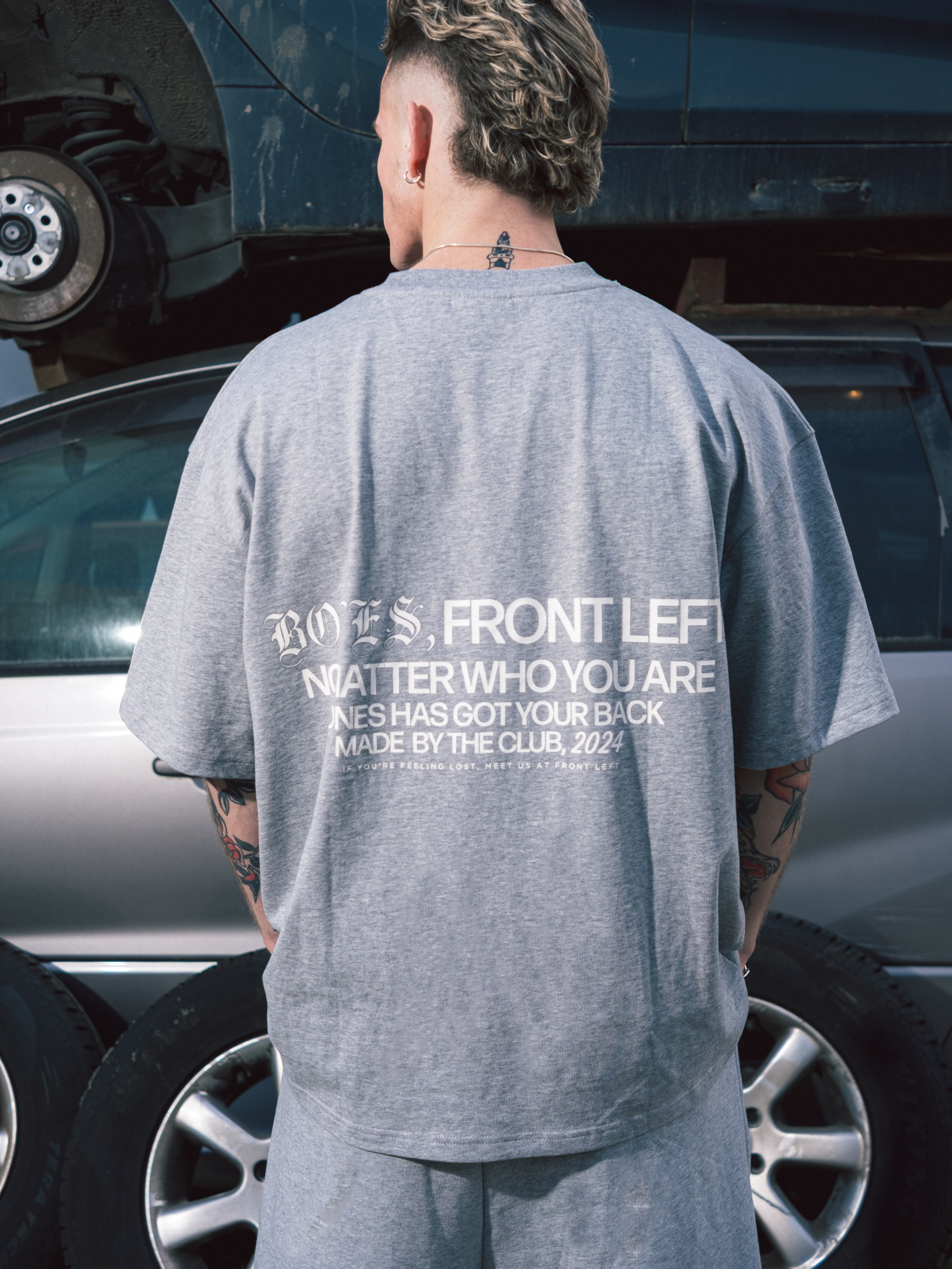 Front Left Box Tee - Grey Marle