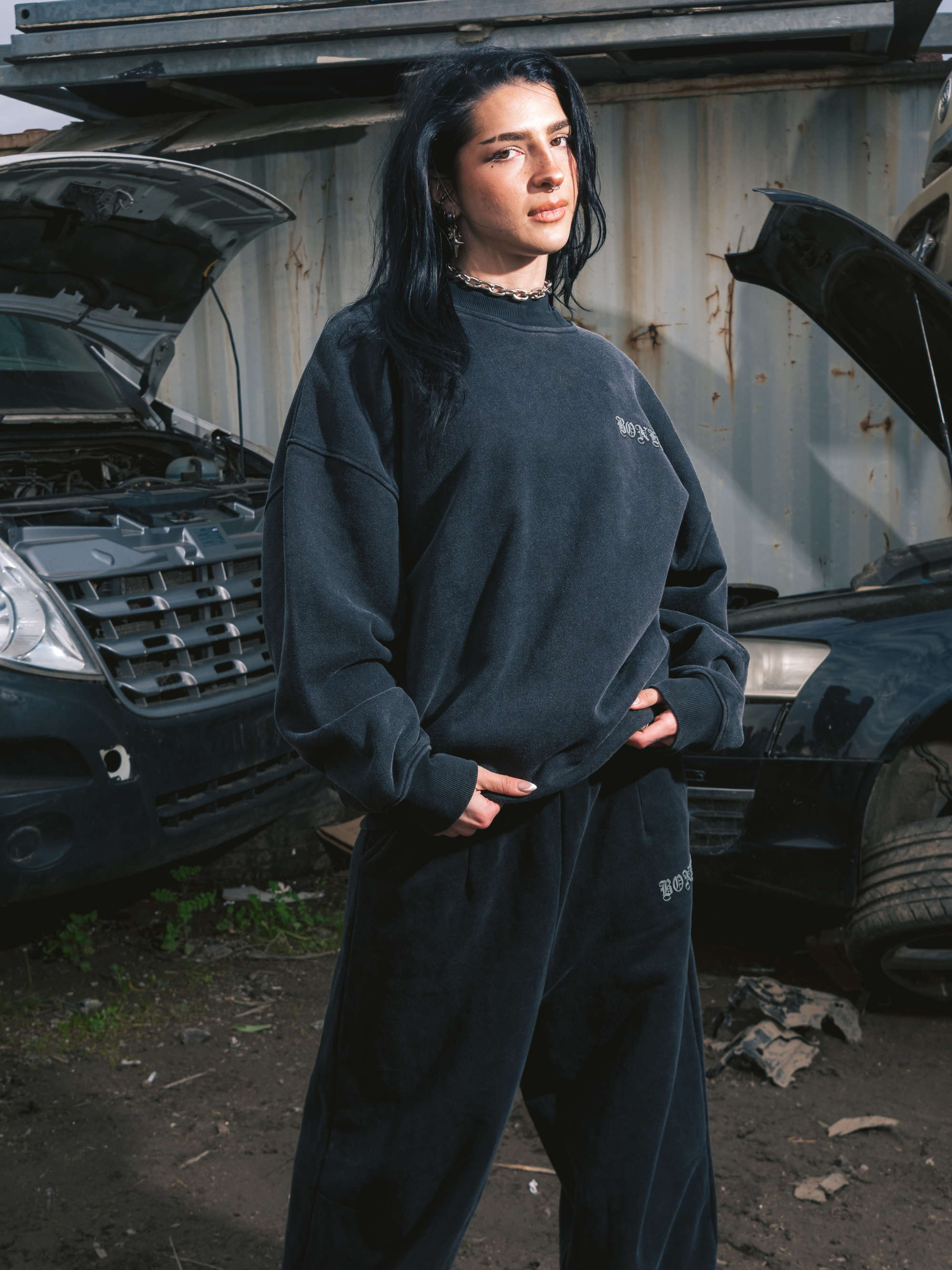 Front Left Track Pants - Washed Black