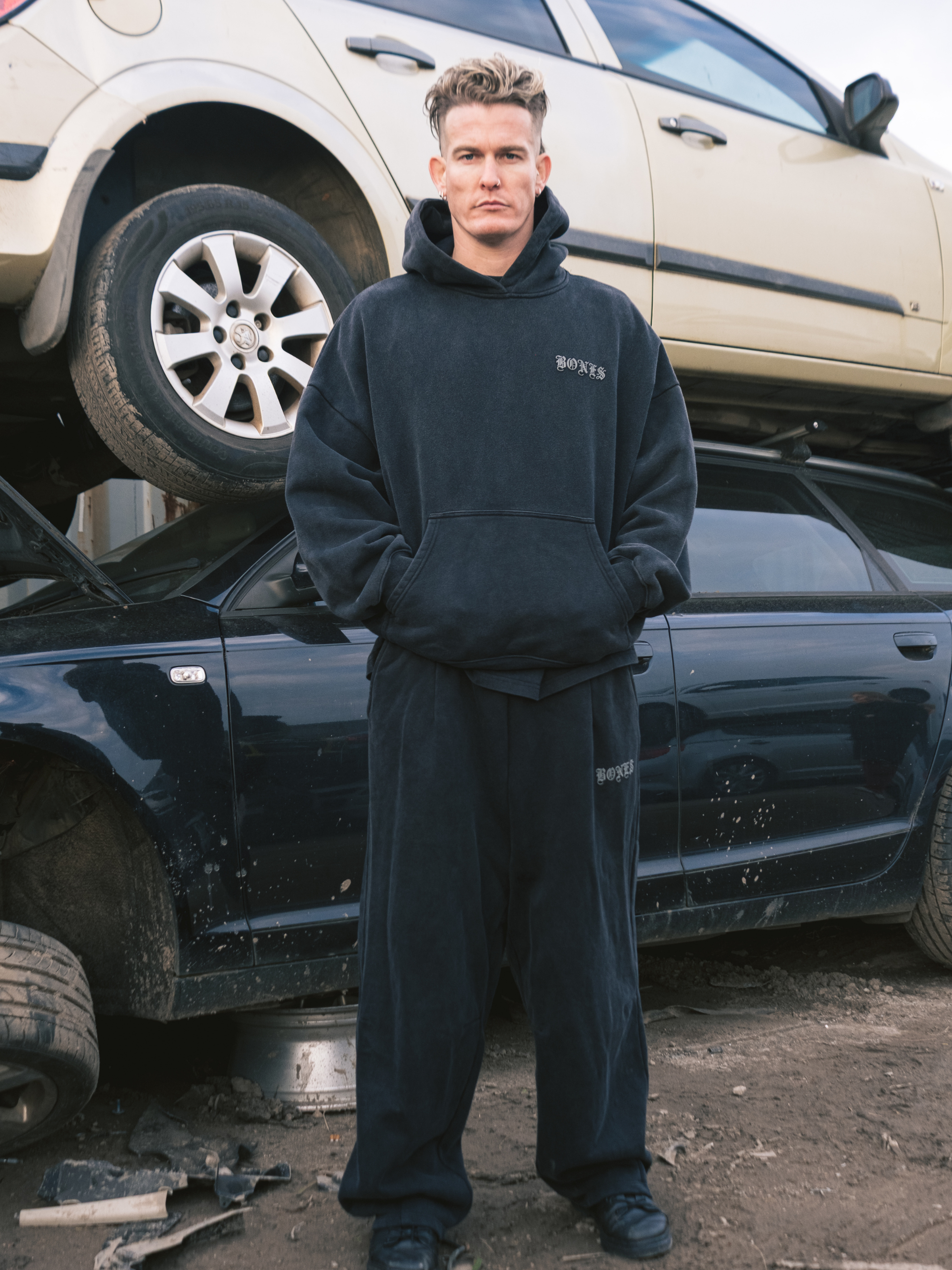 Front Left Hoodie - Washed Black