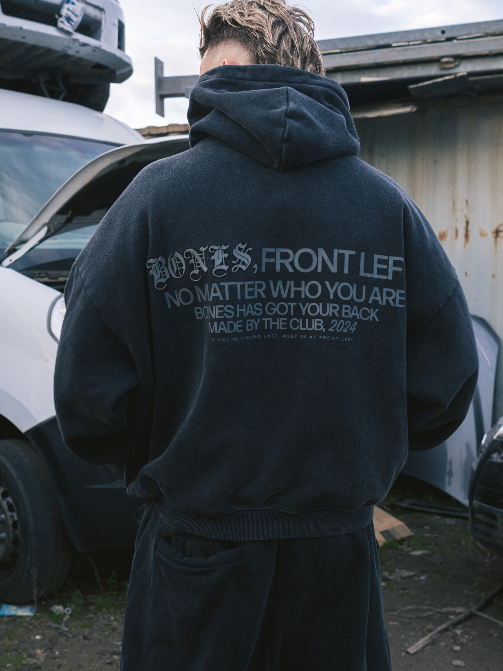 Front Left Hoodie - Washed Black