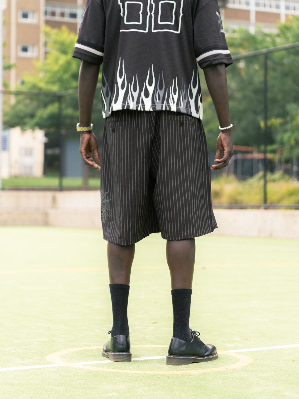 Webbed Pleated Shorts - Black Pinstripe