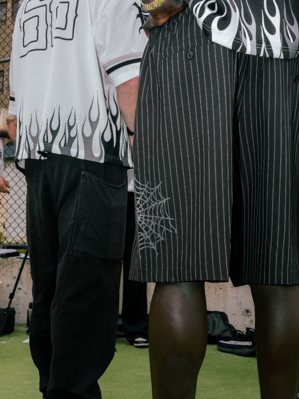 Webbed Pleated Shorts - Black Pinstripe