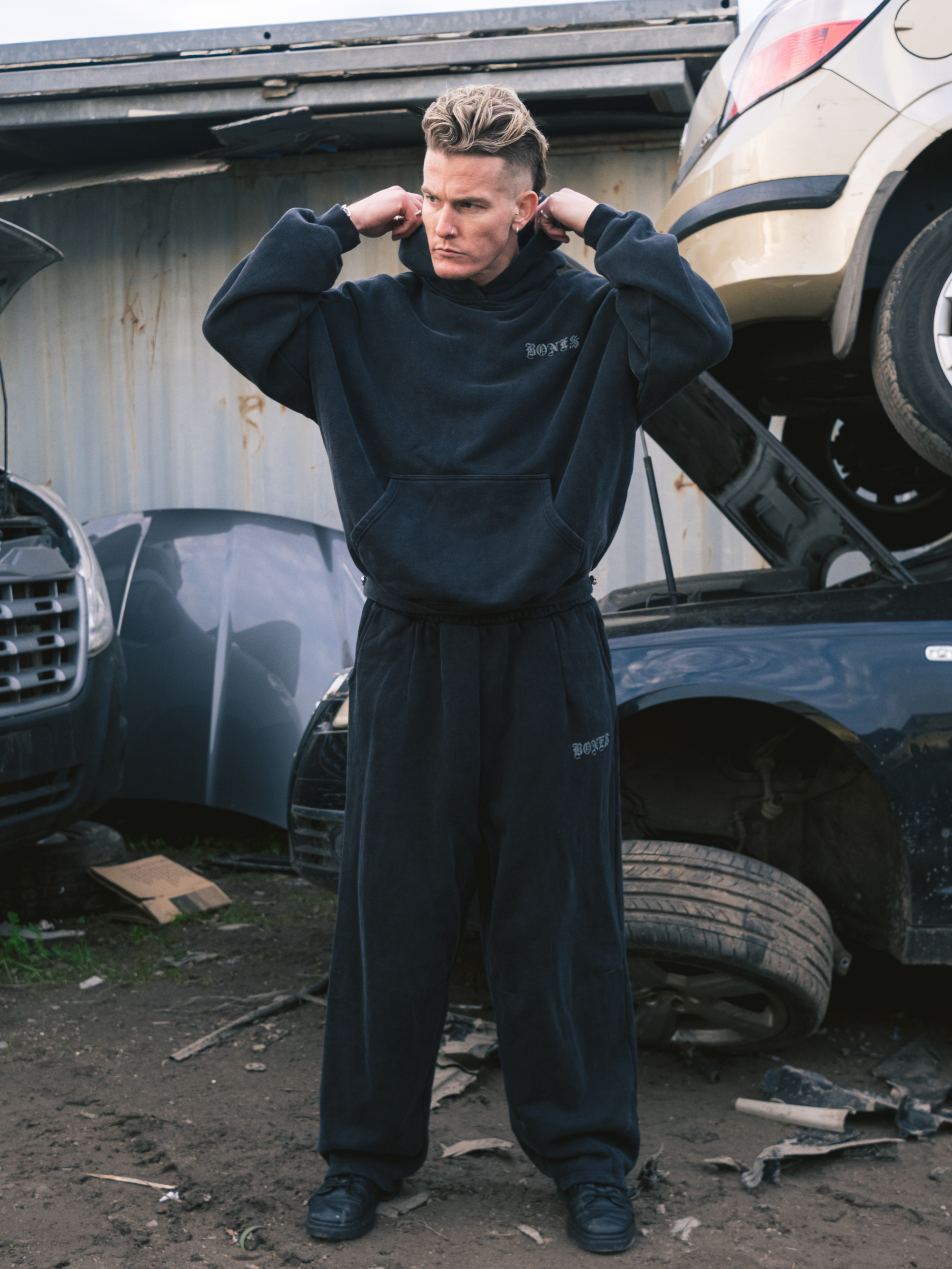 Front Left Hoodie - Washed Black