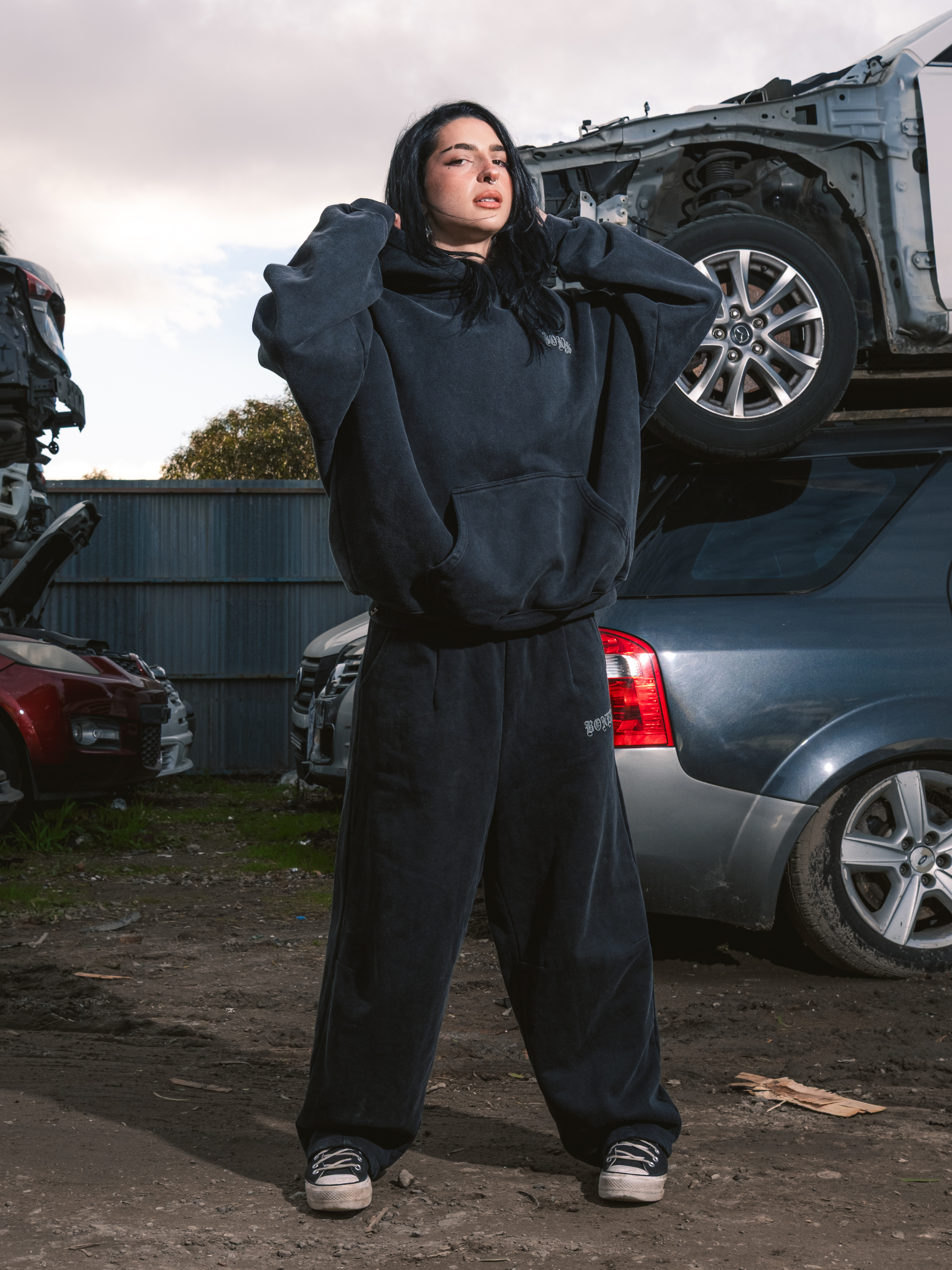 Front Left Track Pants - Washed Black