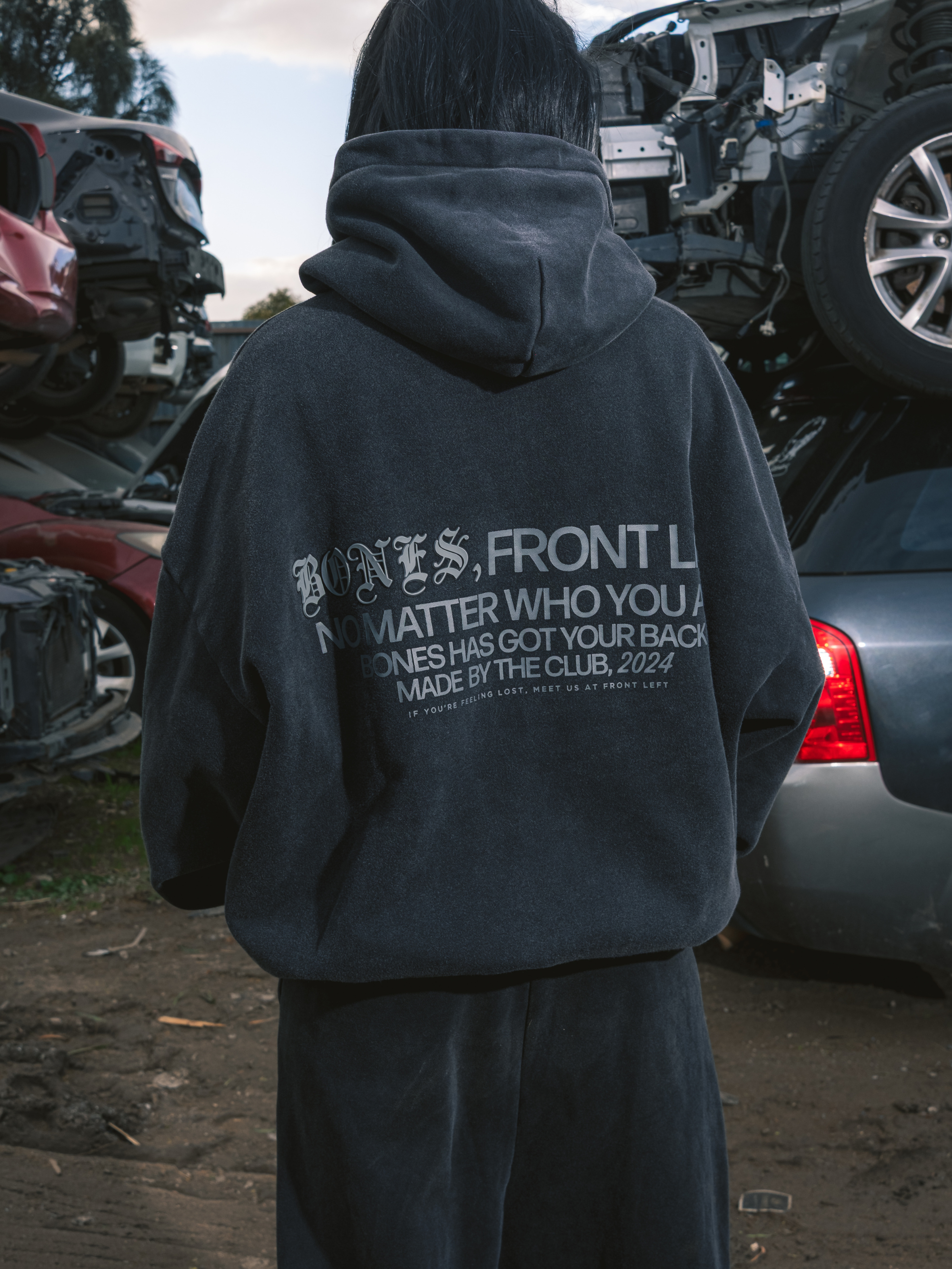 Front Left Hoodie - Washed Black
