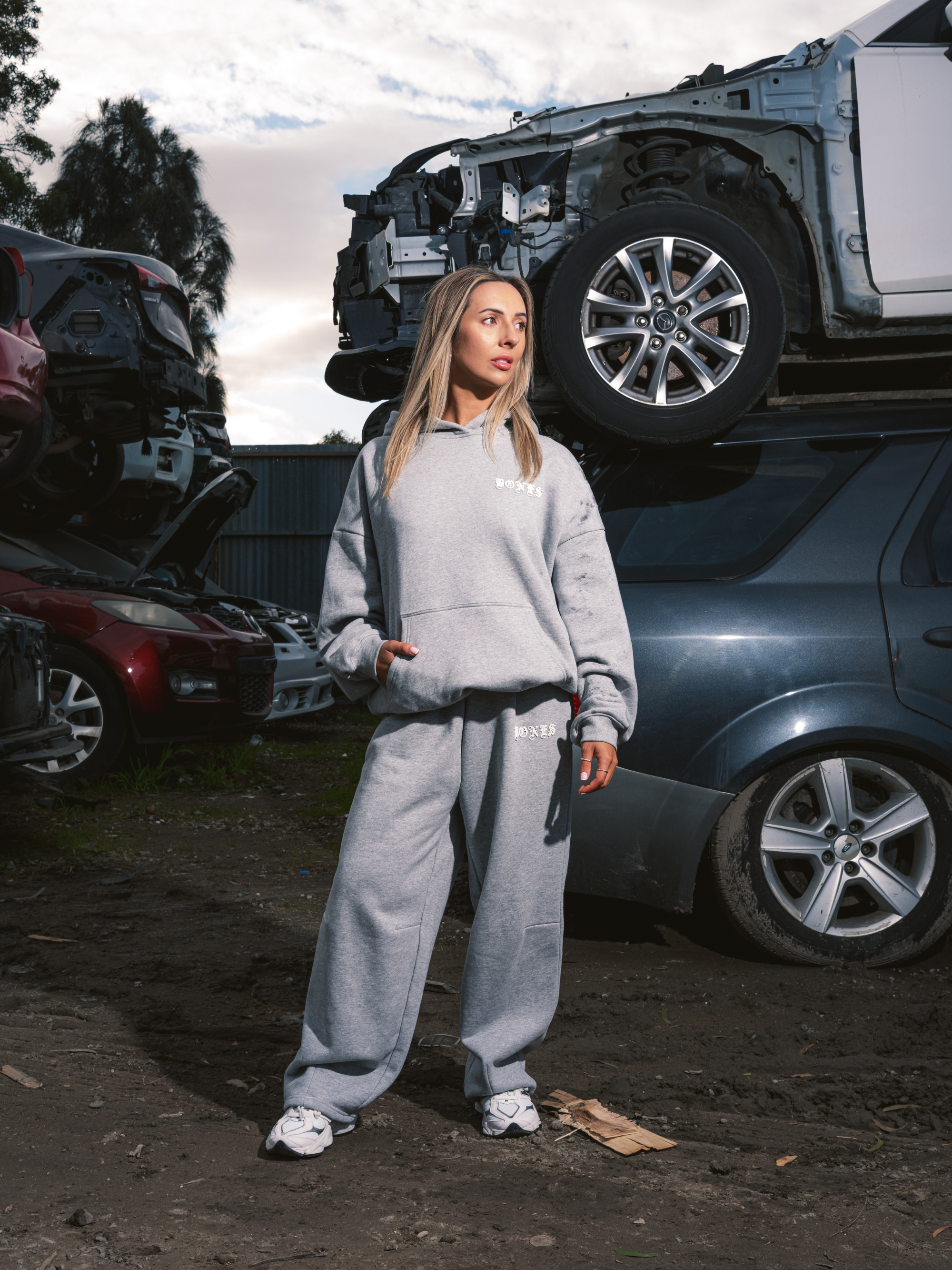 Front Left Hoodie - Grey Marle