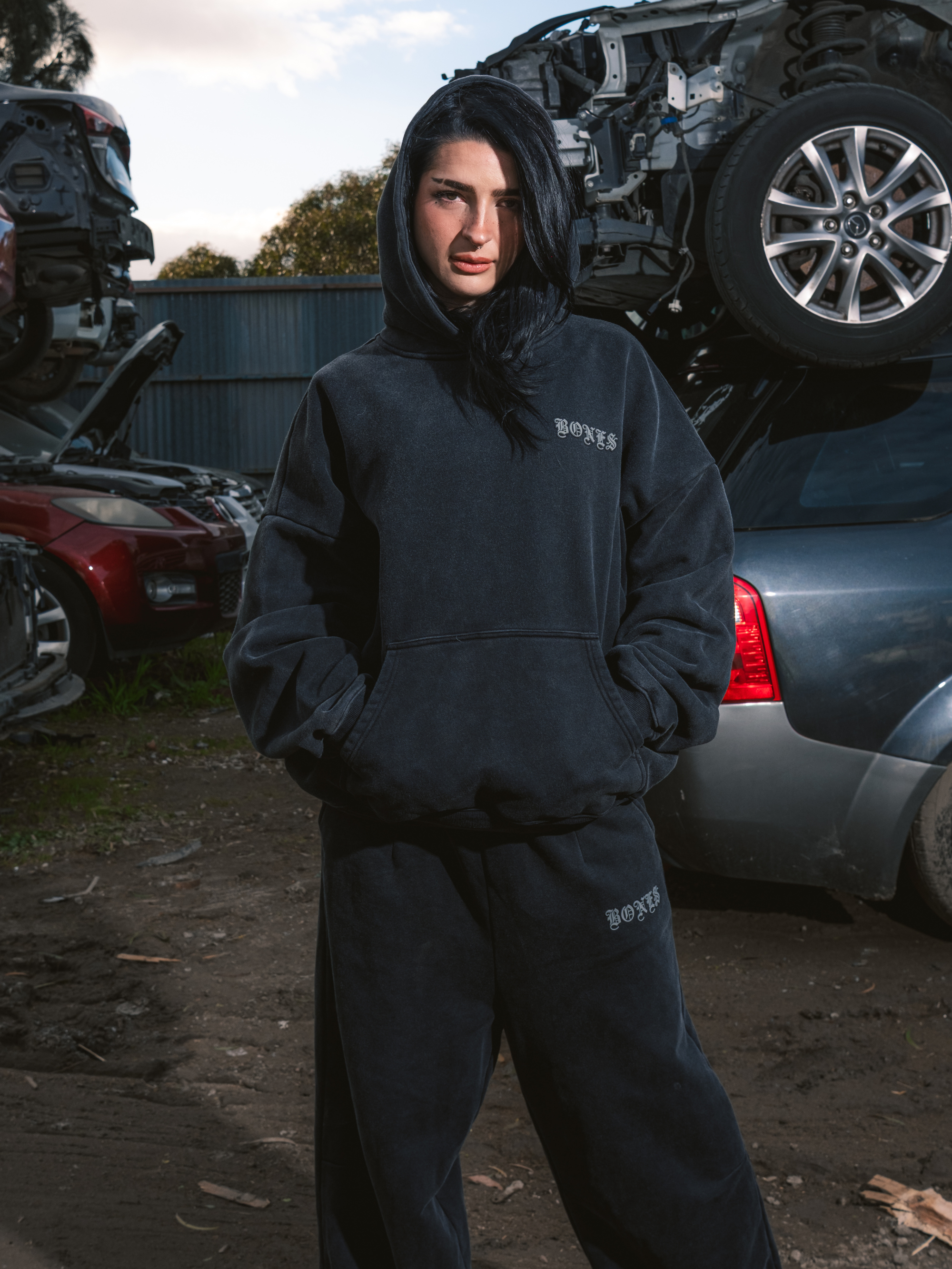 Front Left Hoodie - Washed Black