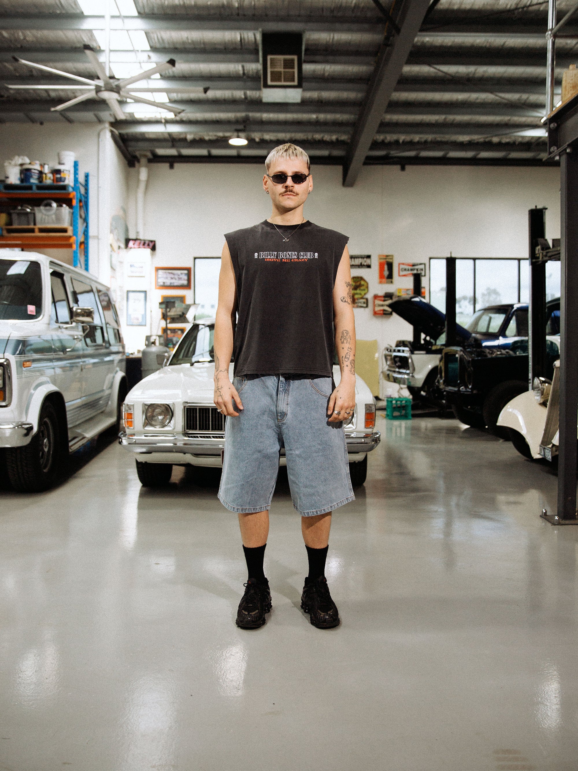 Webbed Denim Short - Washed Blue
