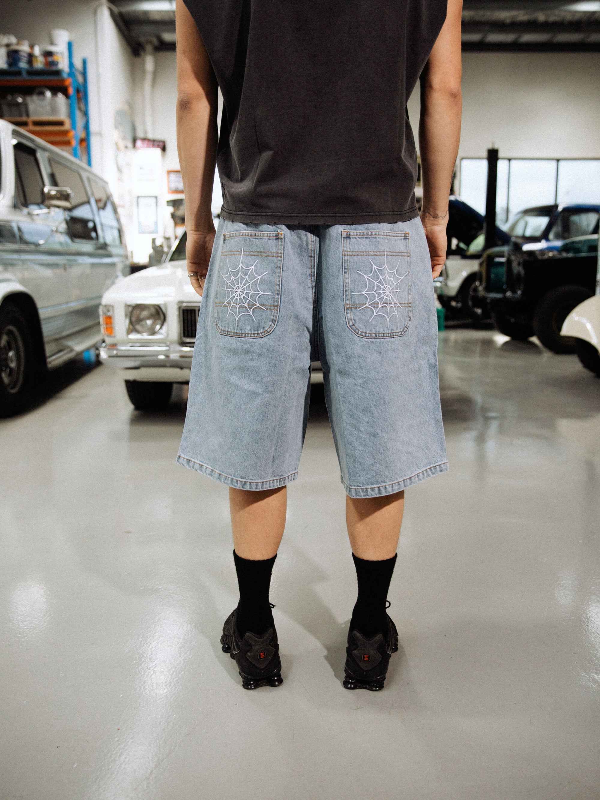 Webbed Denim Short - Washed Blue
