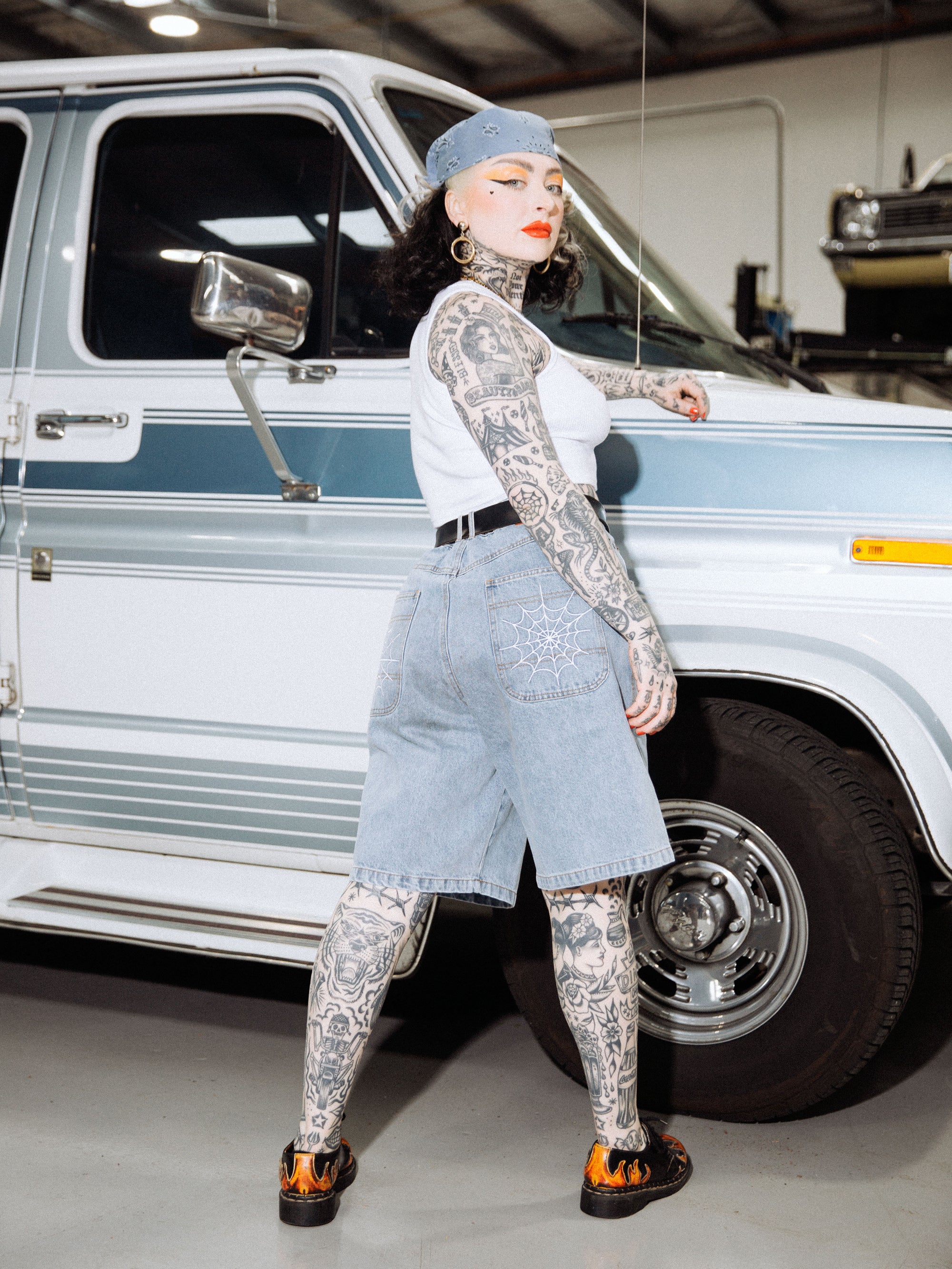 Webbed Denim Short - Washed Blue