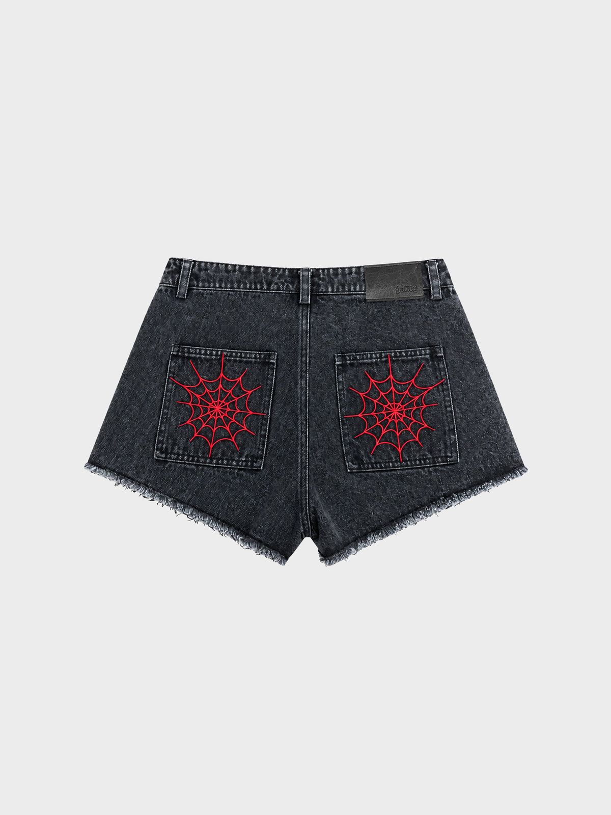 Webbed Denim Mini Shorts - Washed Black (back)