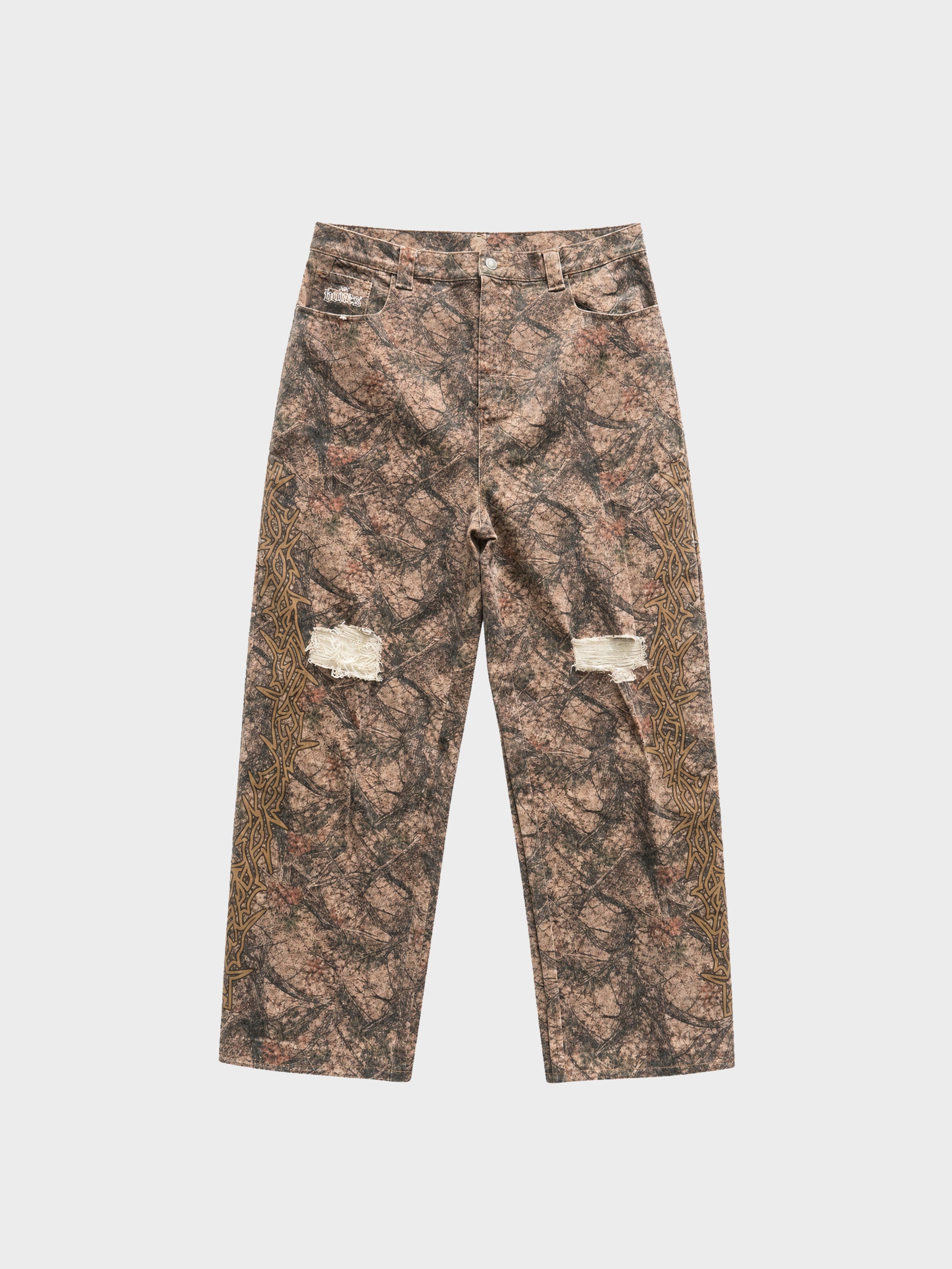 Bones Barb Distressed Pants - Camo