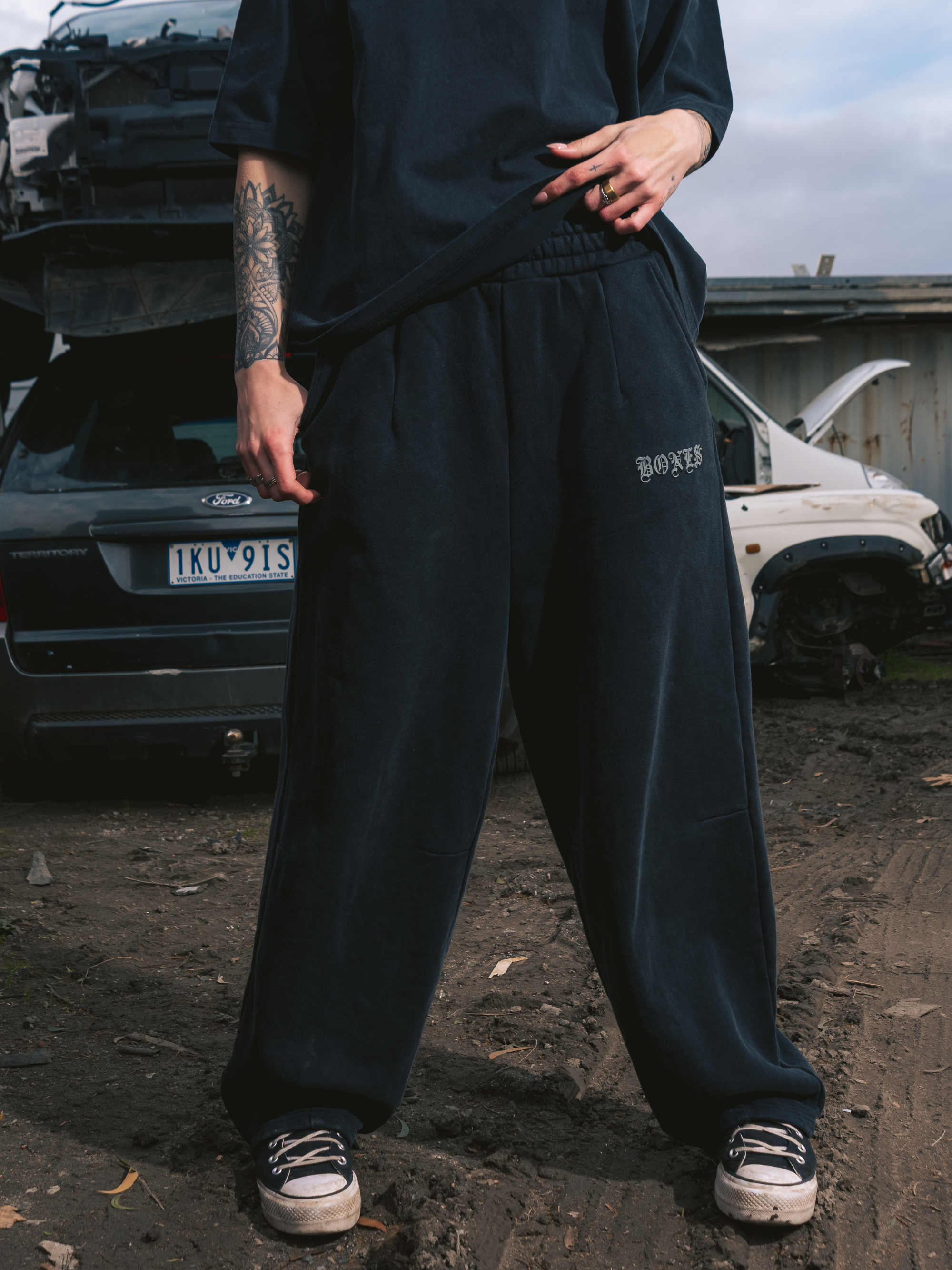 Front Left Track Pants - Washed Black