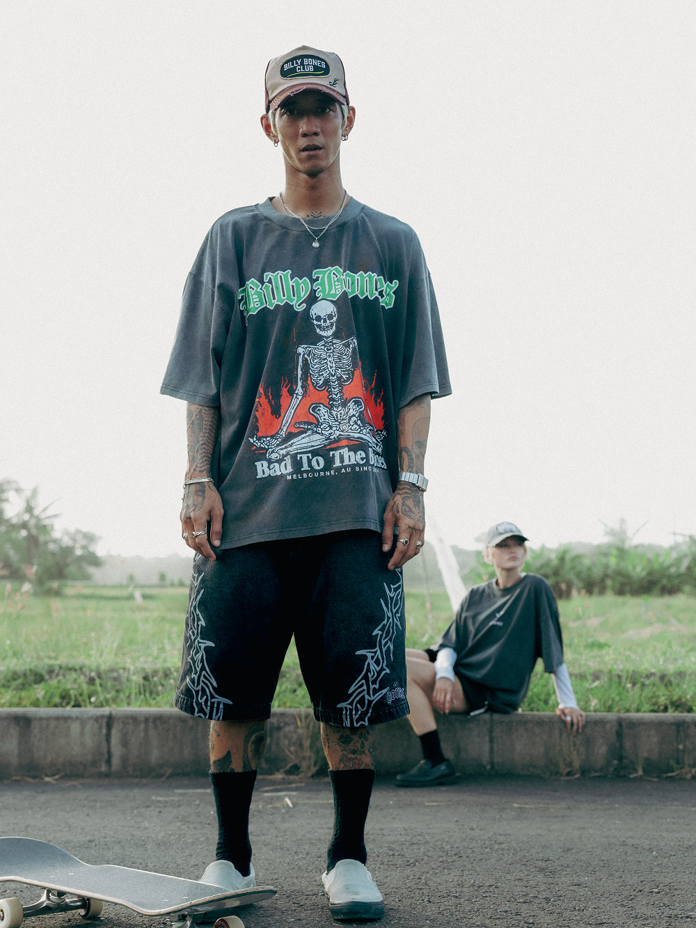 Skeleton Campout Box Tee - Pepper