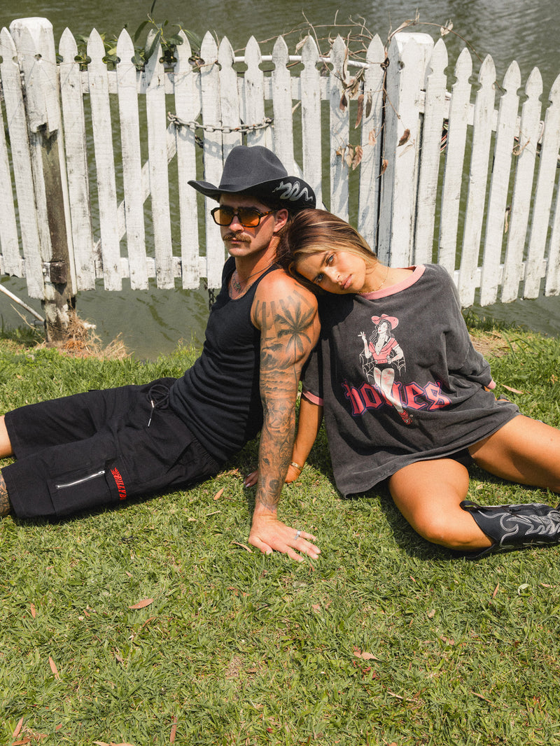 Star Studded Cargo Shorts - Washed Black