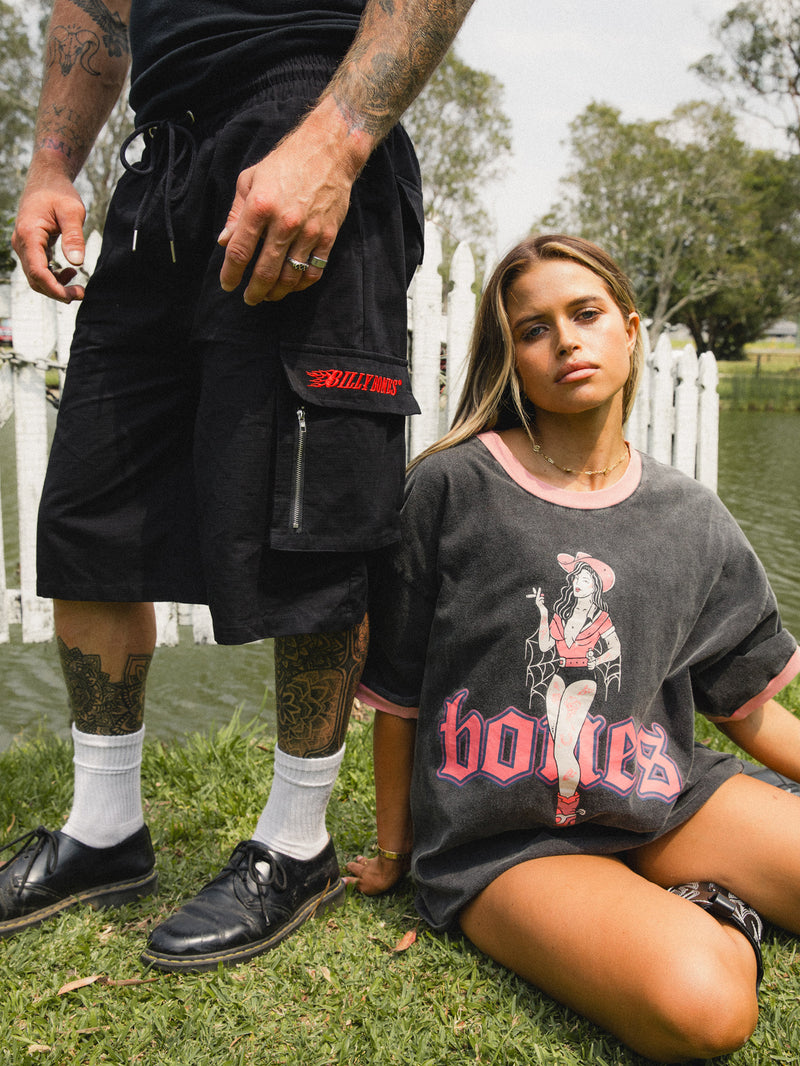 Star Studded Cargo Shorts - Washed Black