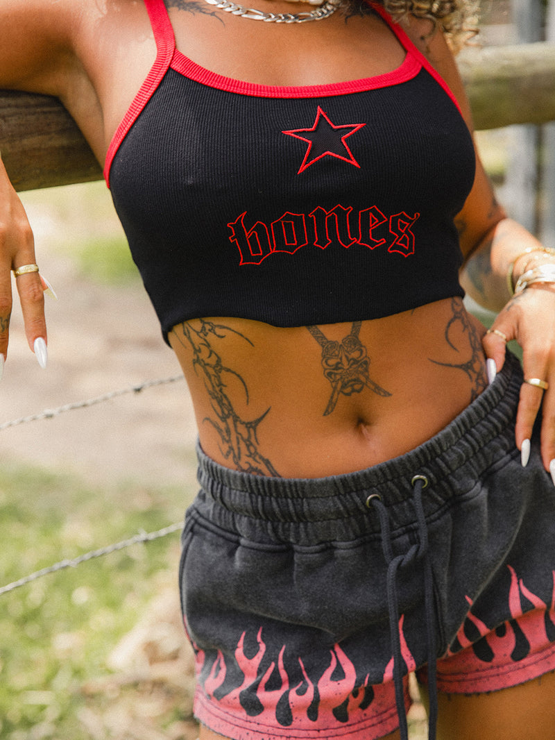 Star Studded Rib Crop - Washed Black