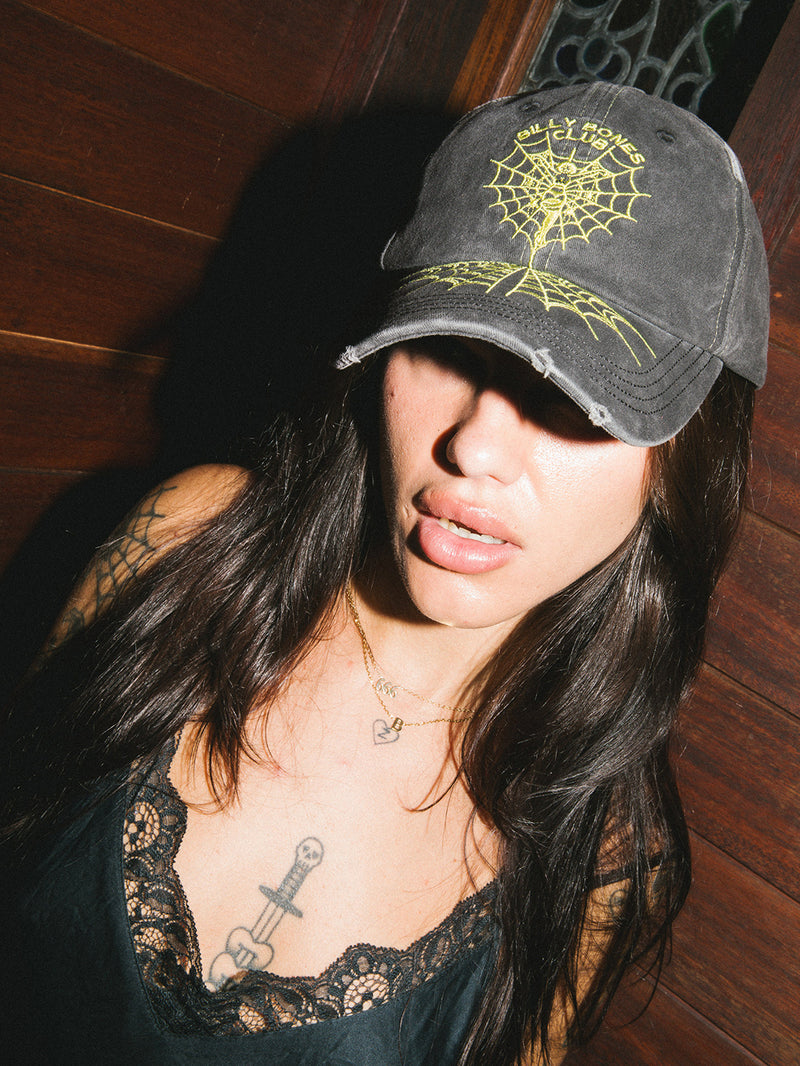 Caught In My Web Dad Cap - Washed Black