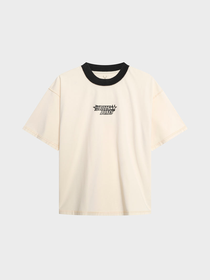 Flames Contrast Rib Tee - Cream/Black