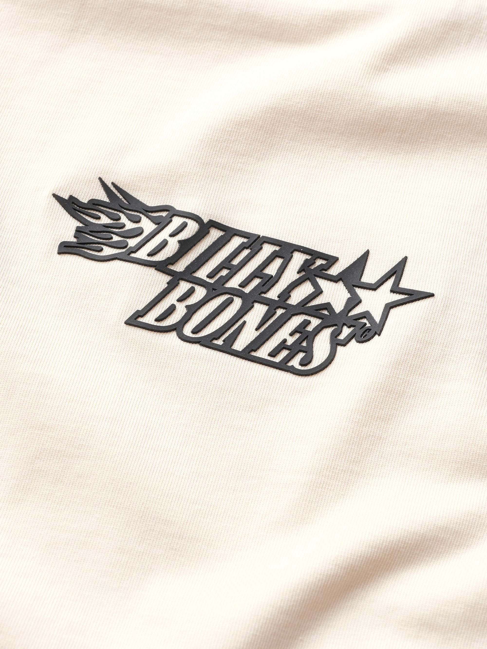 Flames Contrast Rib Tee - Cream/Black