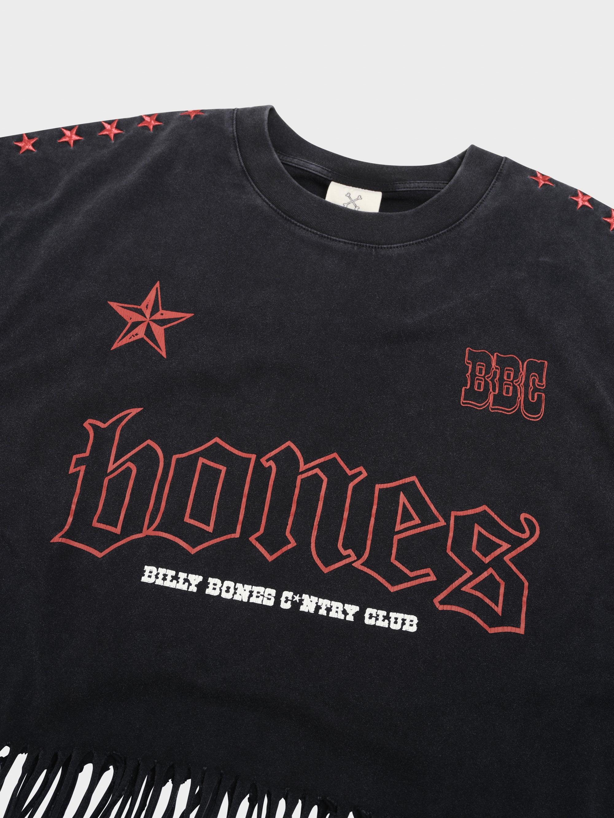 Frayed Stacked Tee - Washed Black