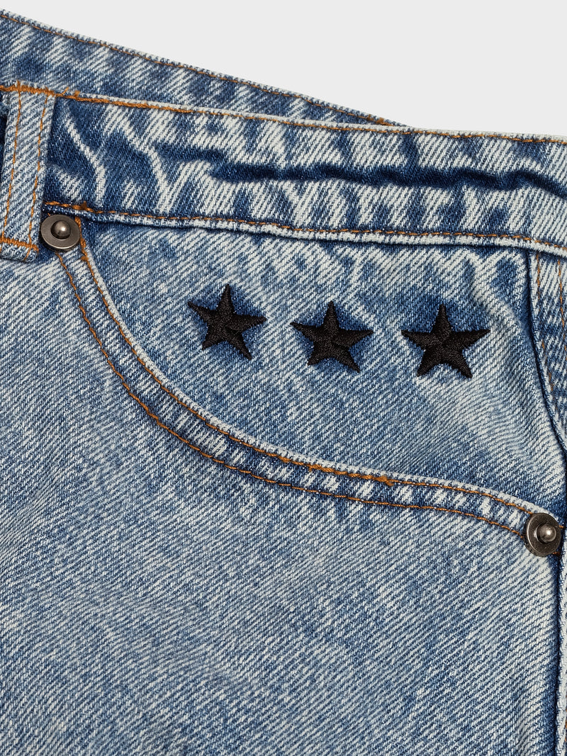 Star Studded Denim Skirt - Washed Blue