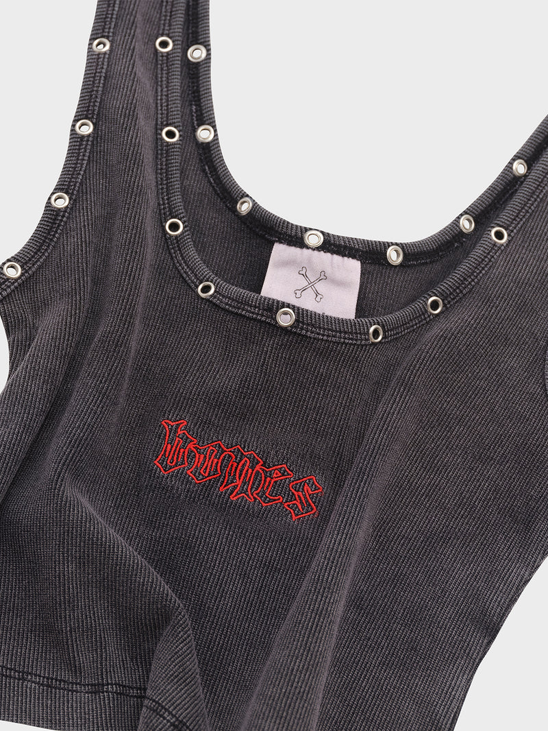 Eyelet Ribbed Tank - Vintage Black