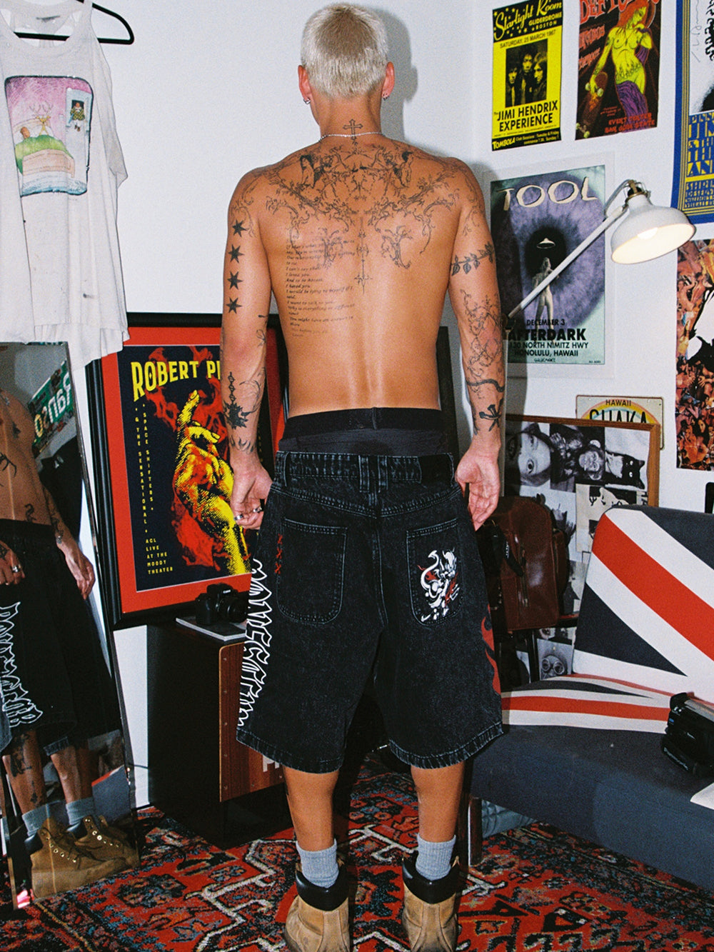 Bones Club Denim Jorts - Washed Black