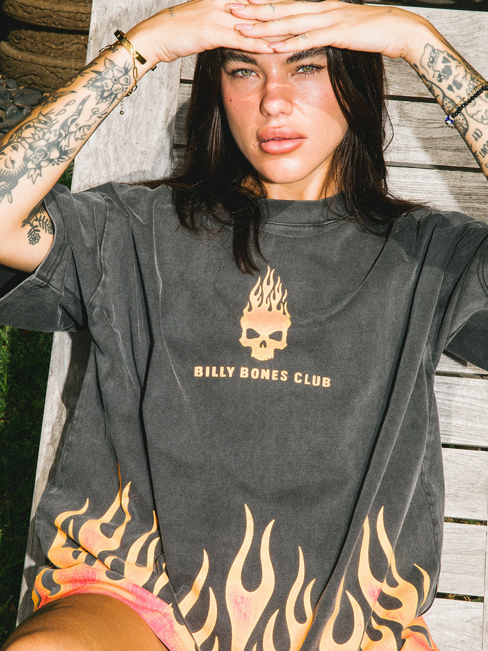 Burning Skull Tee - Washed Black/Flame