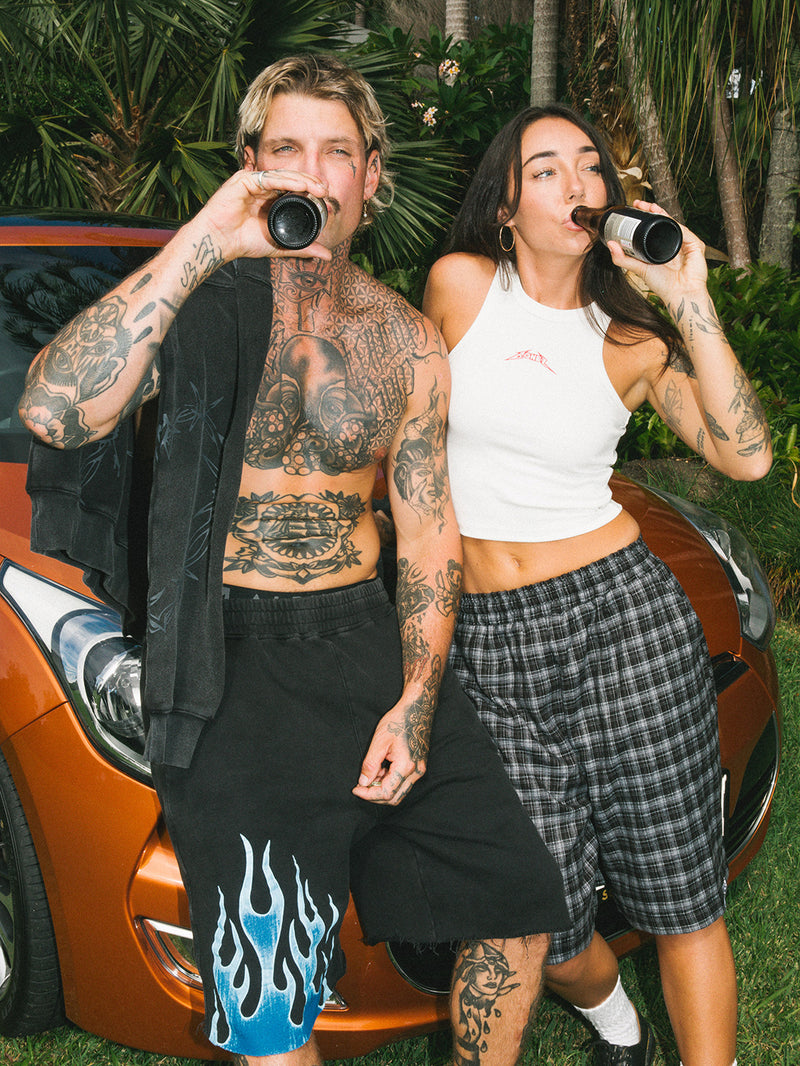 Two Faced Burner Shorts - Washed Black/Blue