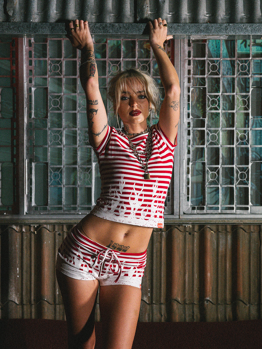Striped Booty Burner Shorts - Red