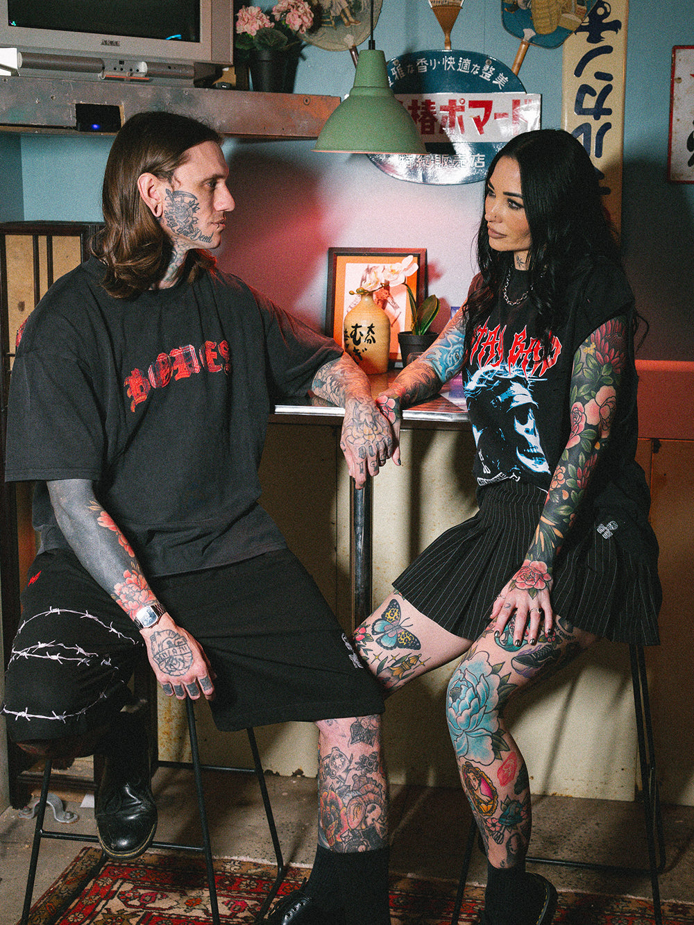 Plaid Bones Logo Tee - Washed Black