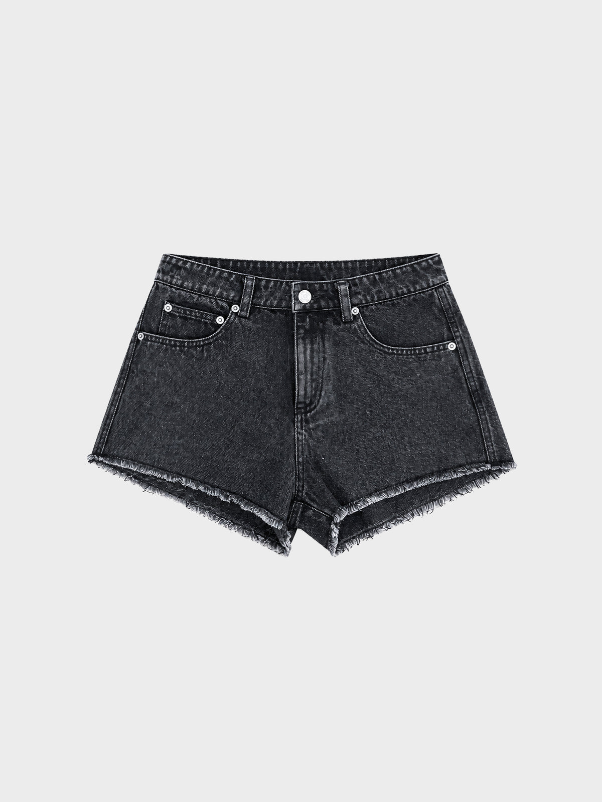 Webbed Denim Mini Shorts - Washed Black
