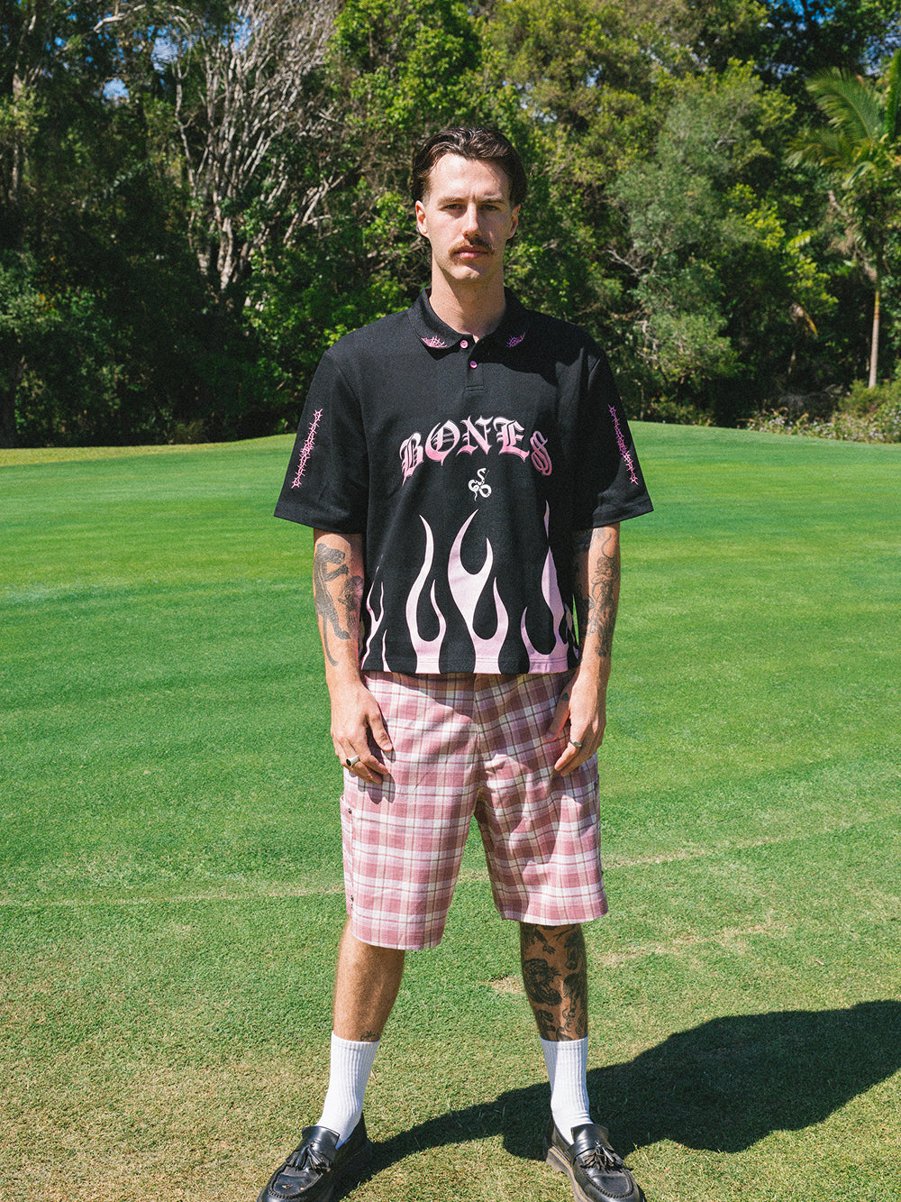 Flamed Swinger Polo - Black/Pink