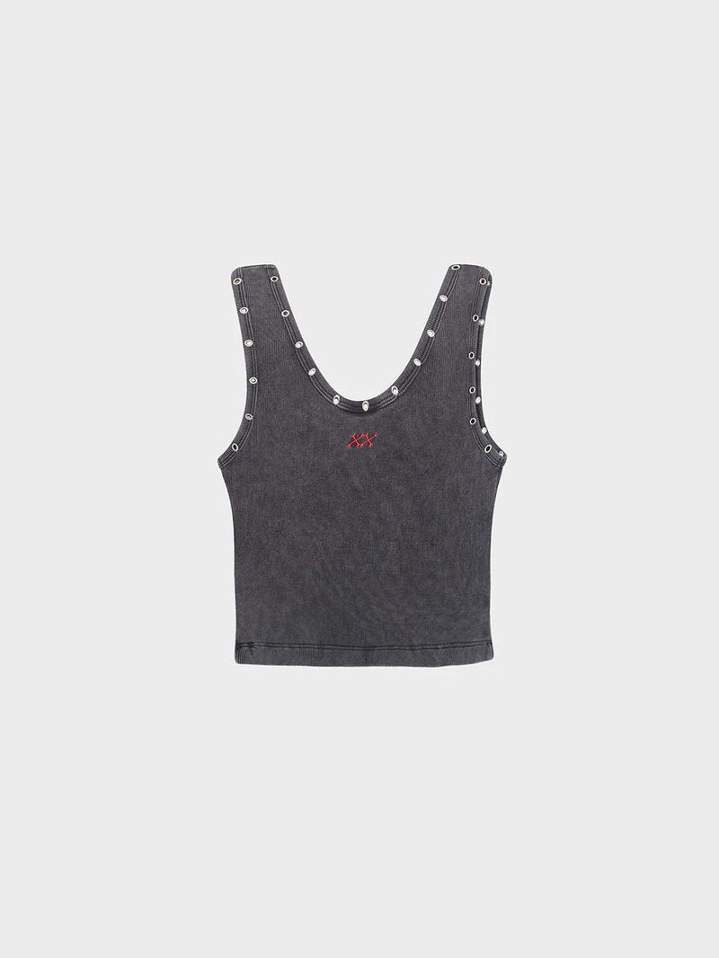 Eyelet Ribbed Tank - Vintage Black
