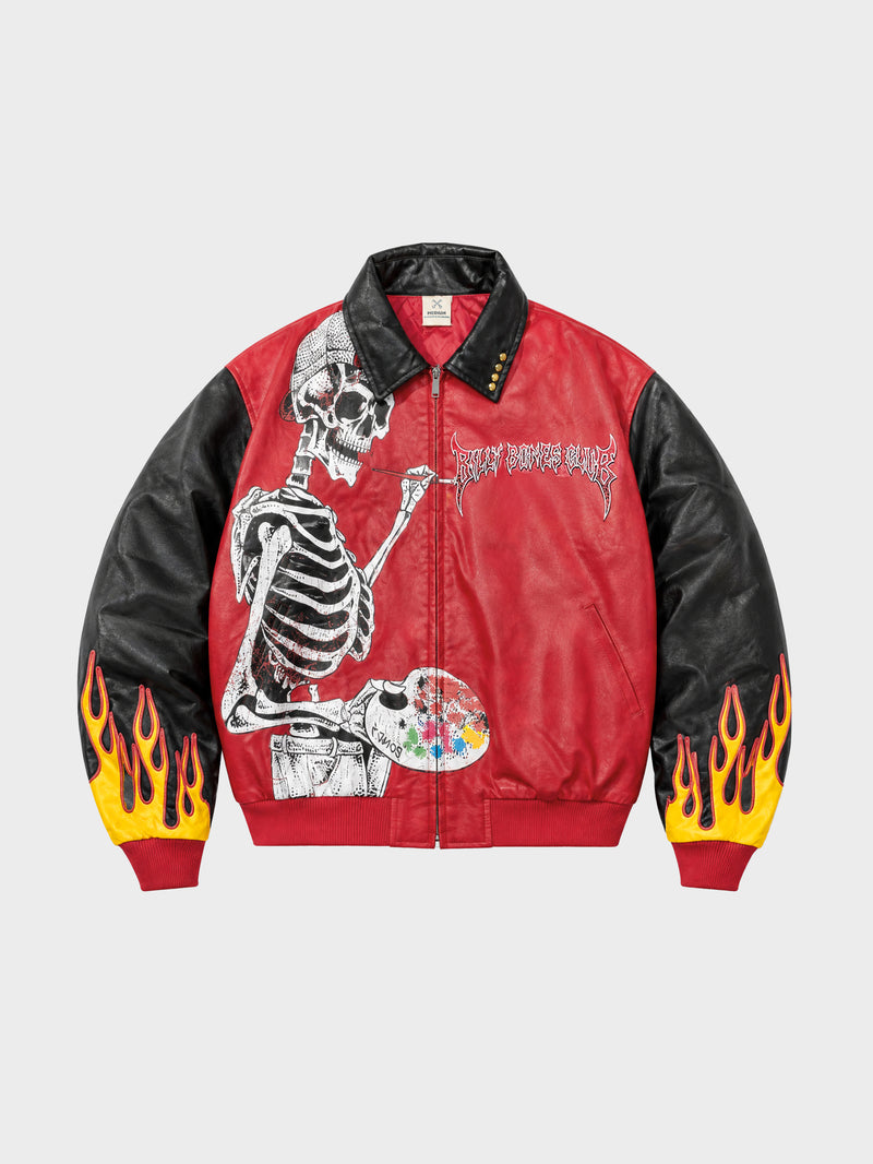Art of 0 F*cks Leather Jacket - Black/Crimson