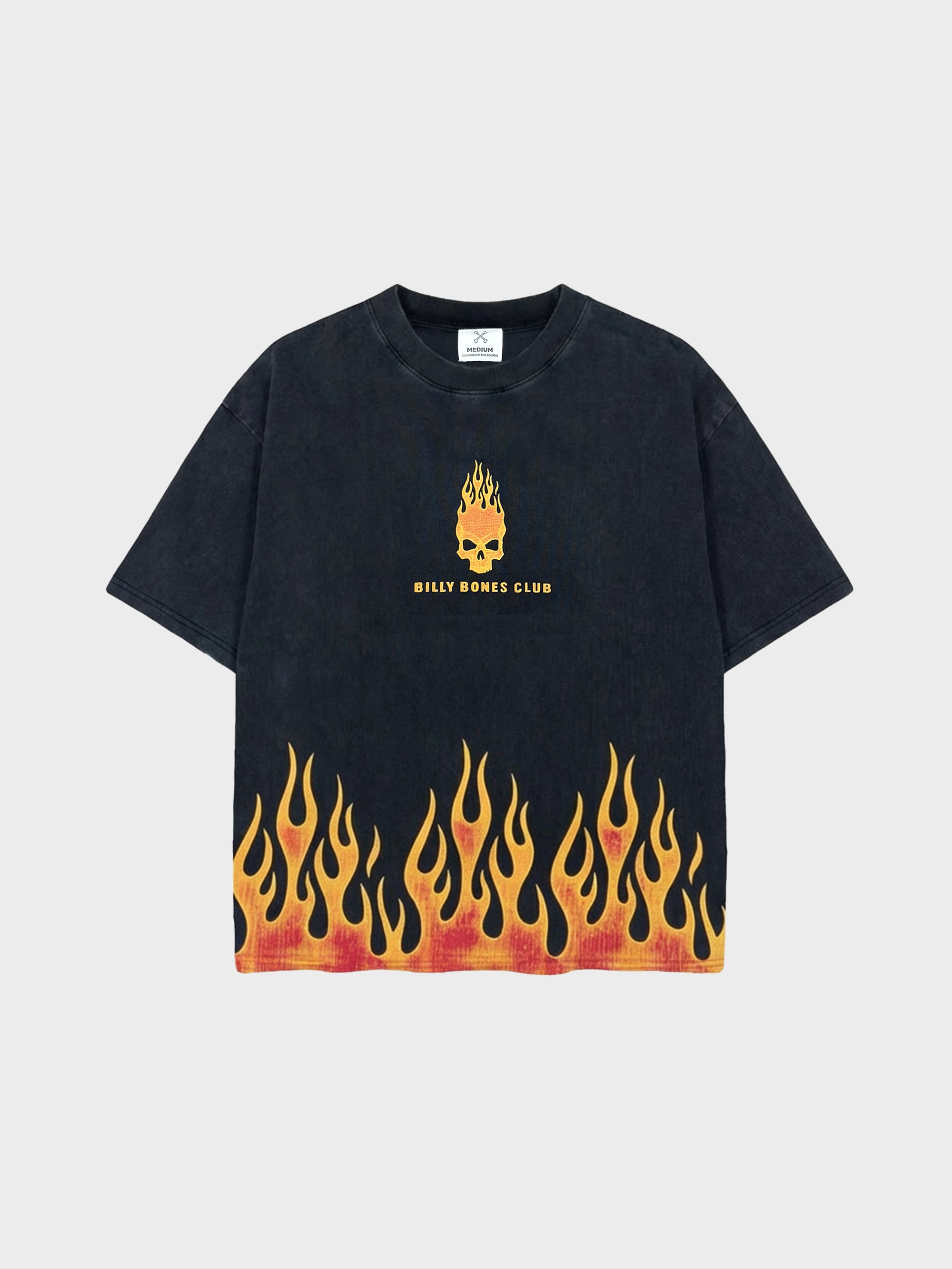 Burning Skull Tee - Washed Black/Flame