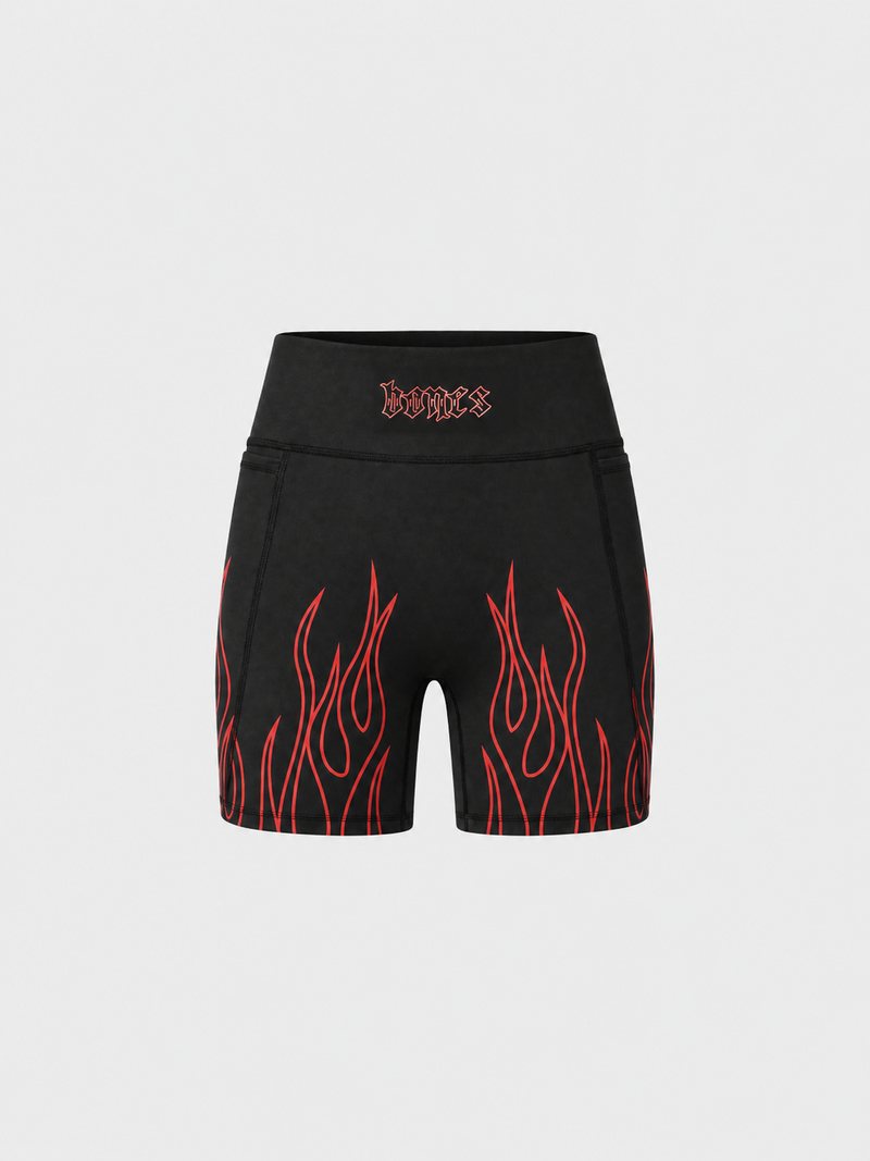 Flamed Biker Shorts - Black/Red