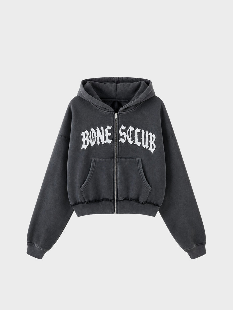 Bones Club Zip Hoodie - Washed Black