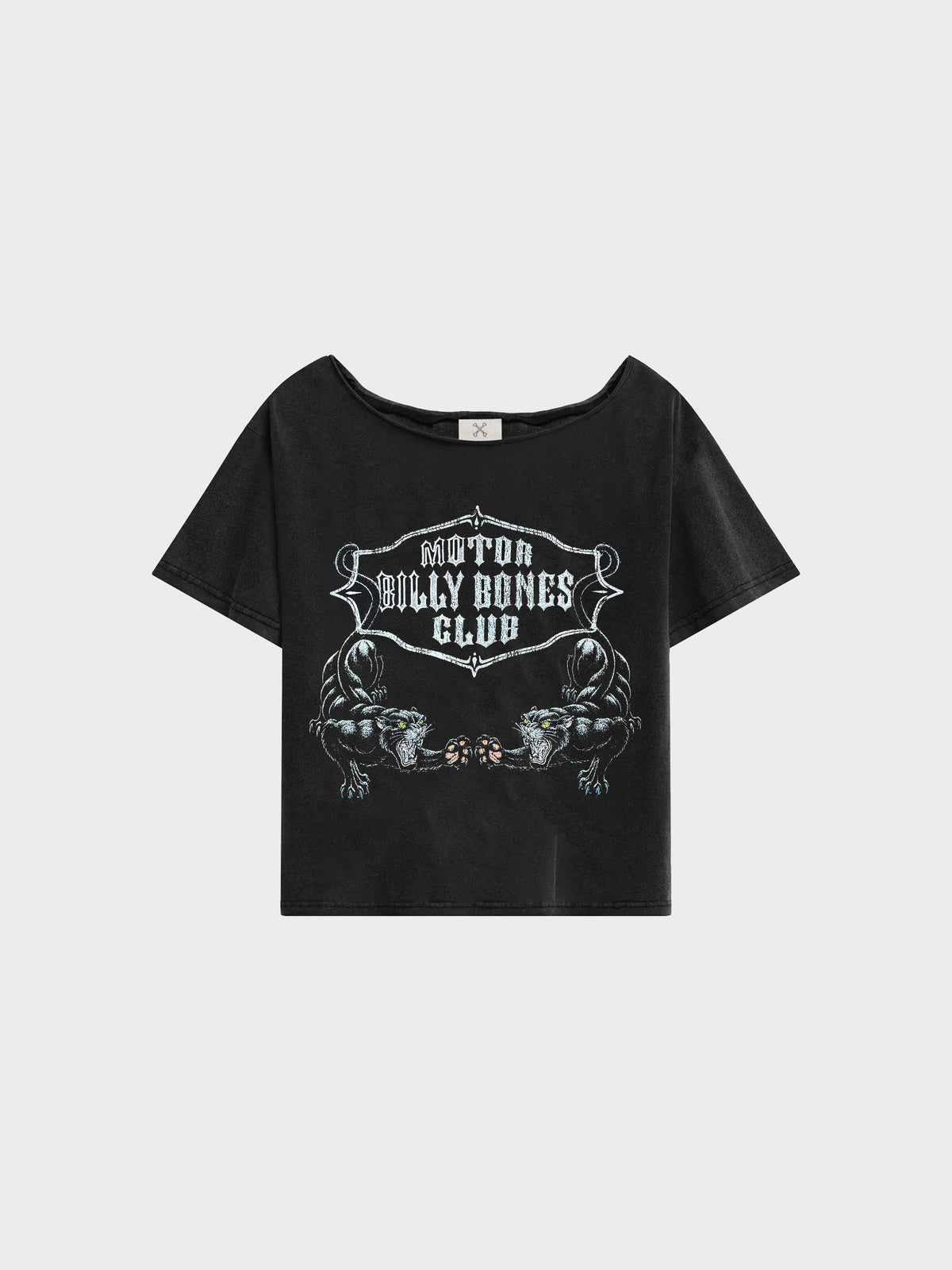 Tough Cat Off Shoulder Tee - Washed Black