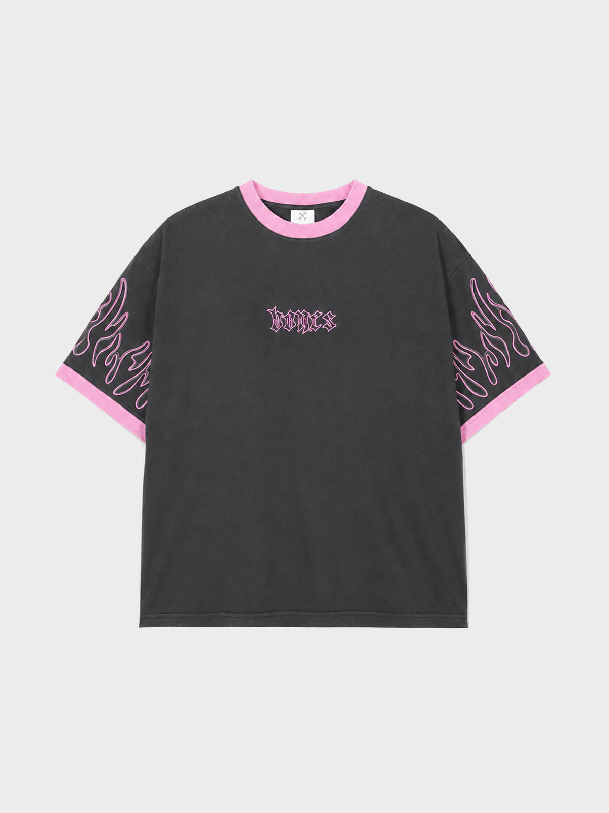 Flamed Steeze Ringer Tee - Washed Black/Pink