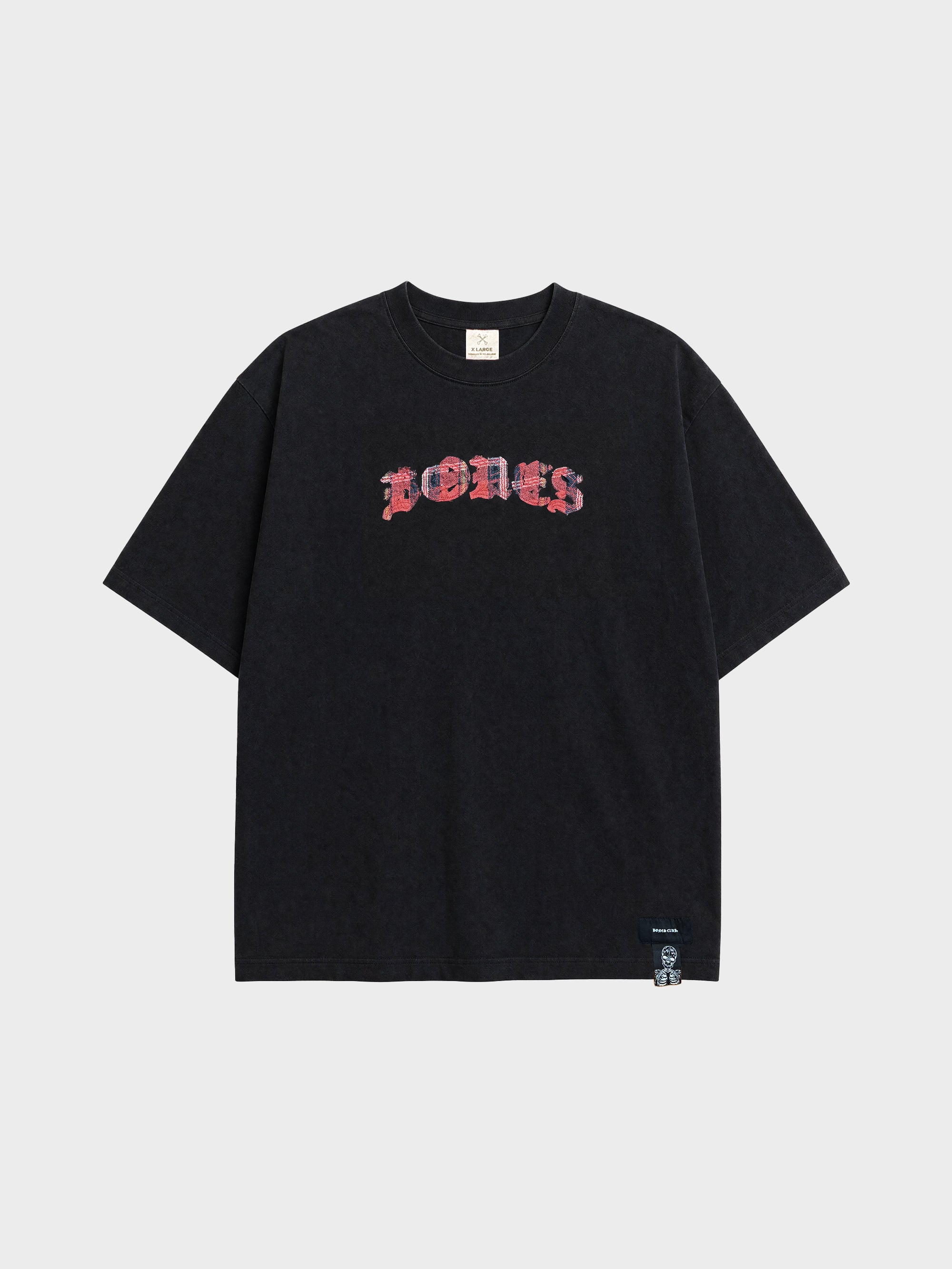 Plaid Bones Logo Tee - Washed Black