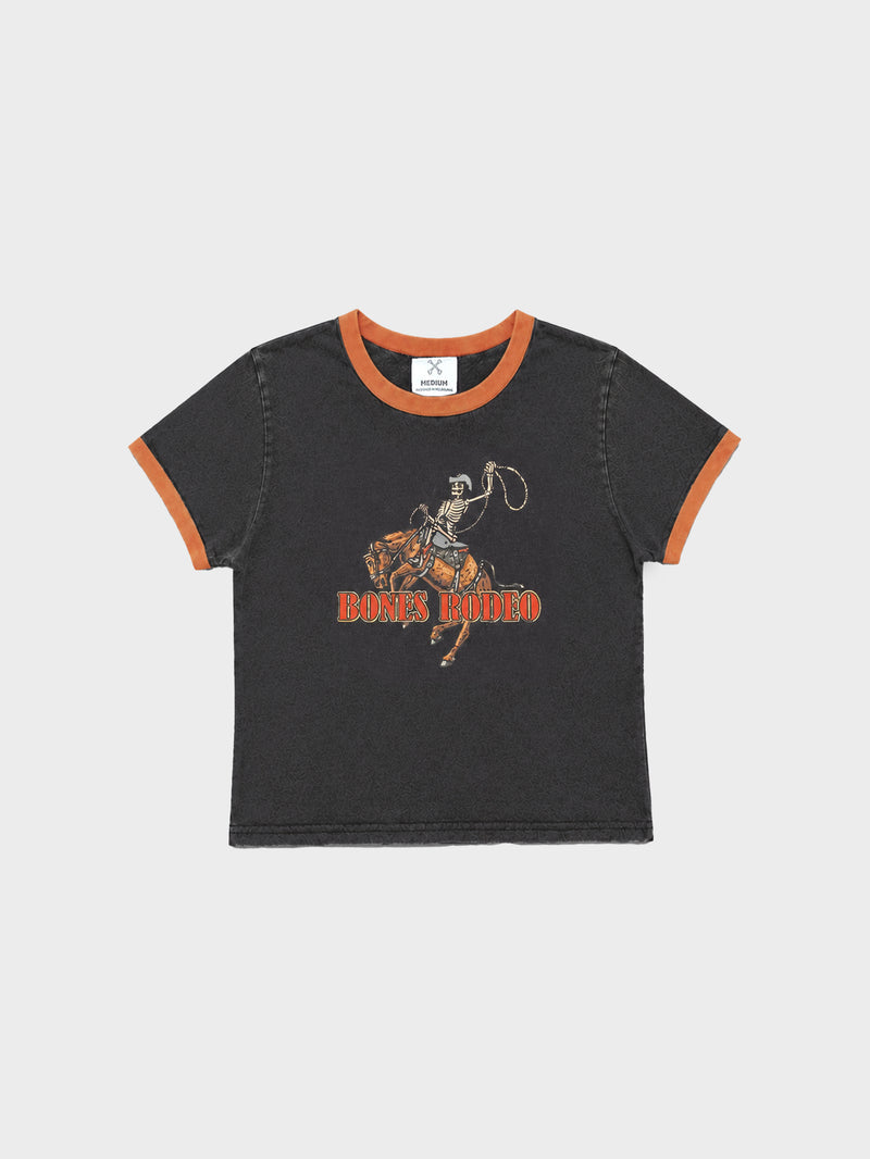 Bones Rodeo Baby Tee - Washed Black