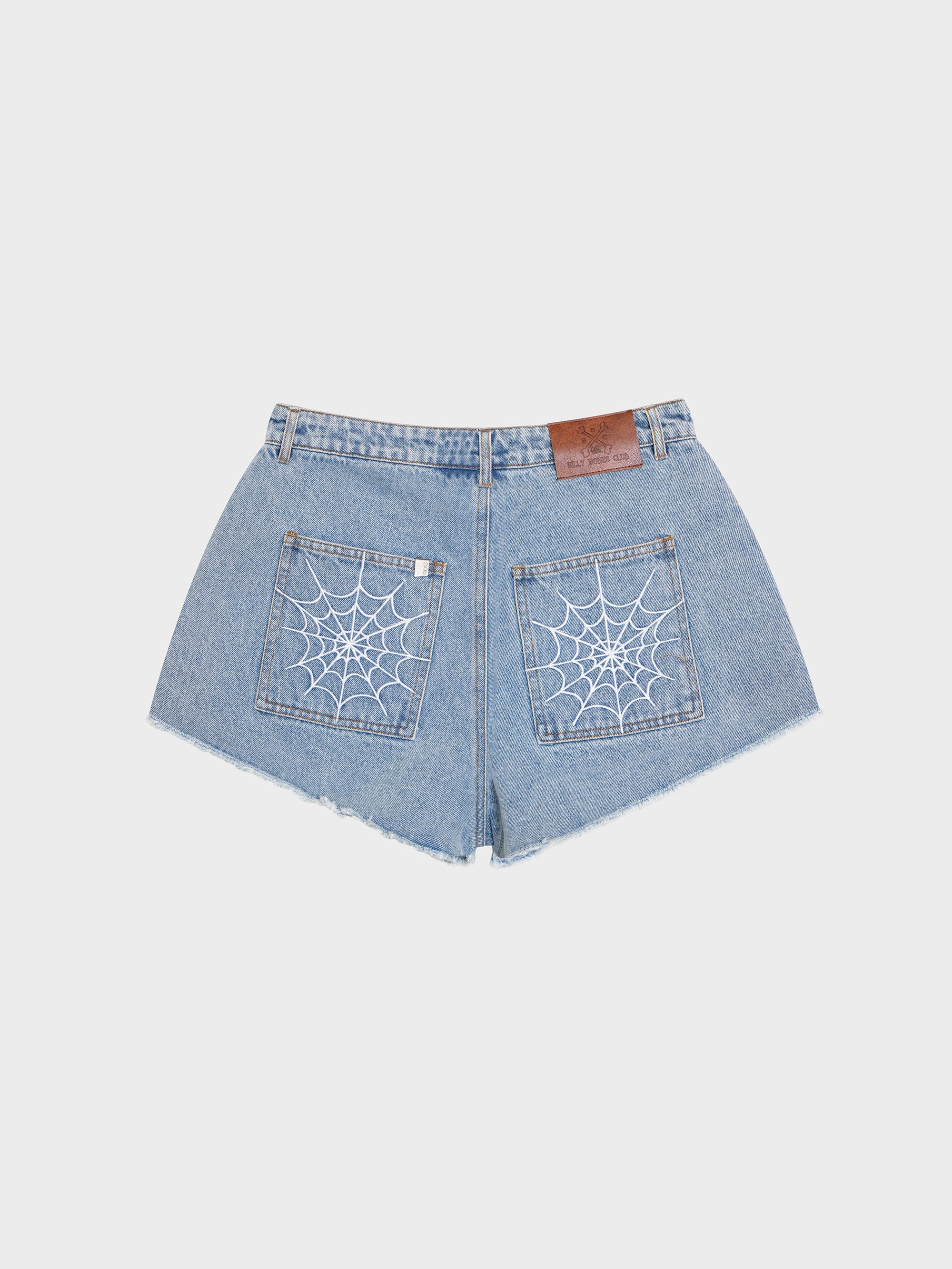 Webbed Denim Mini Shorts - Washed Blue