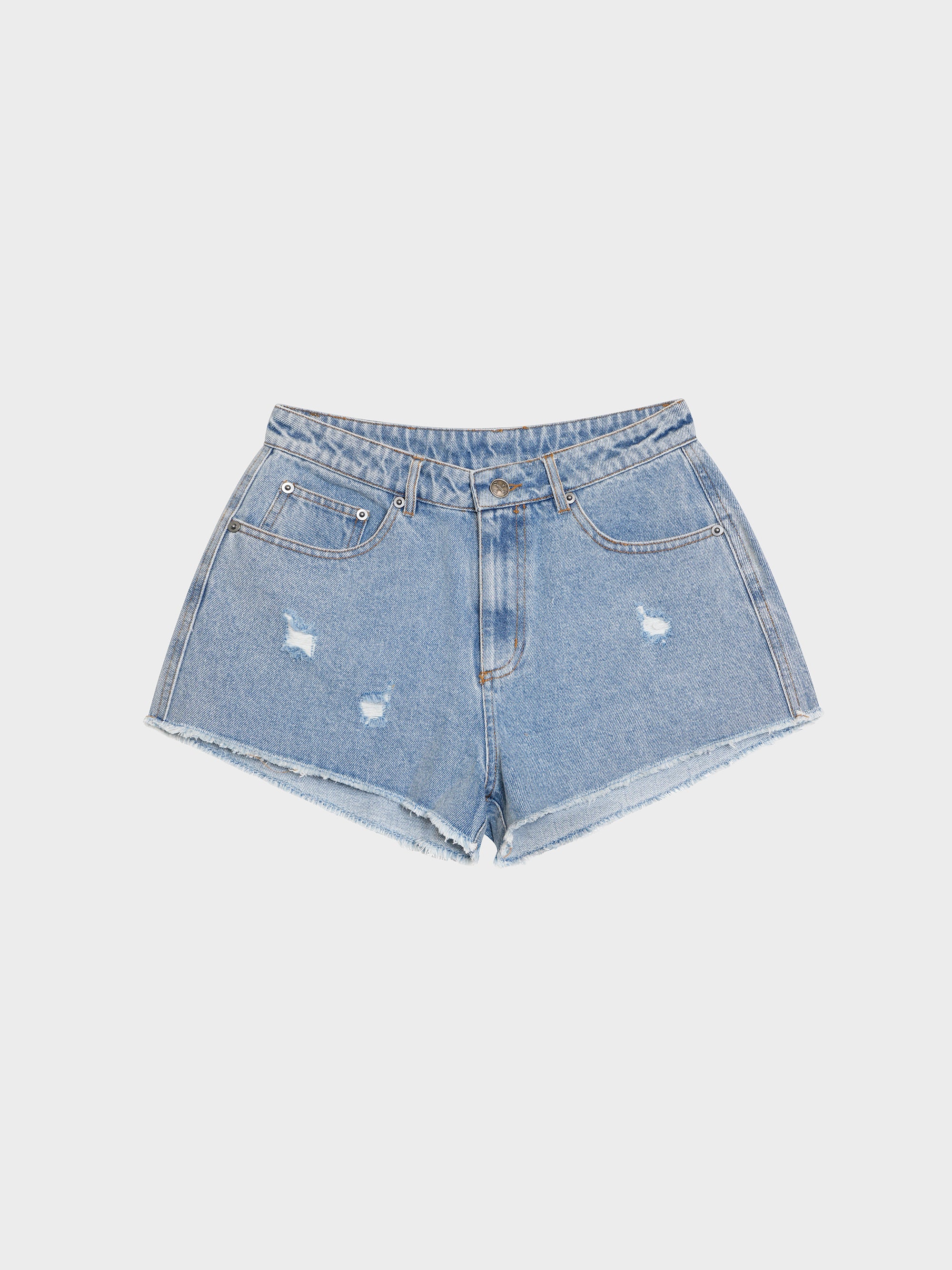 Webbed Denim Mini Shorts - Washed Blue