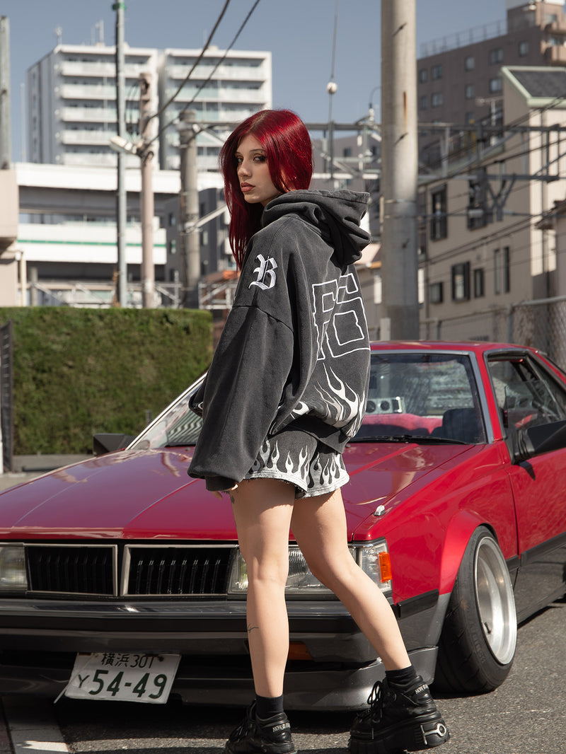 Bones Burner Hoodie - Washed Black