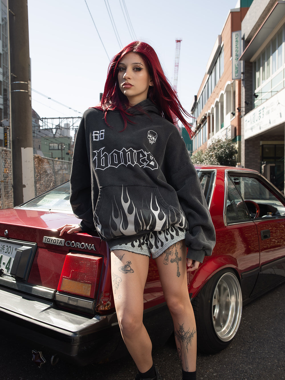 Bones Burner Hoodie - Washed Black