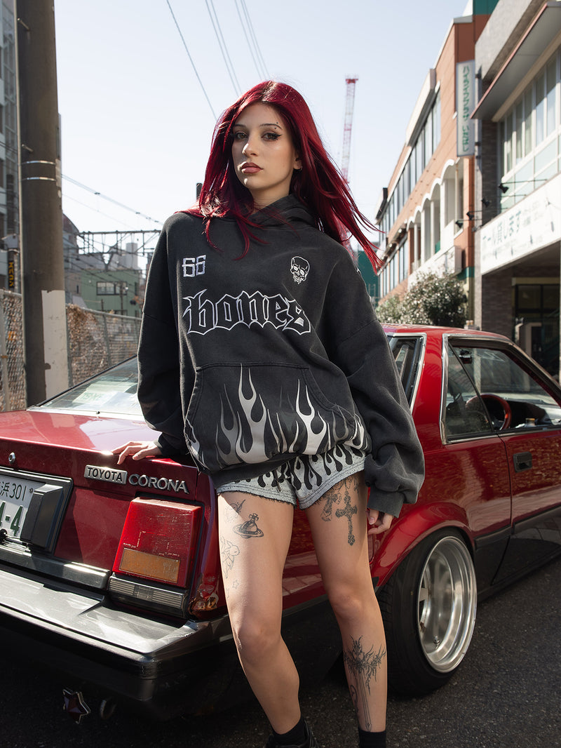 Bones Burner Hoodie - Washed Black